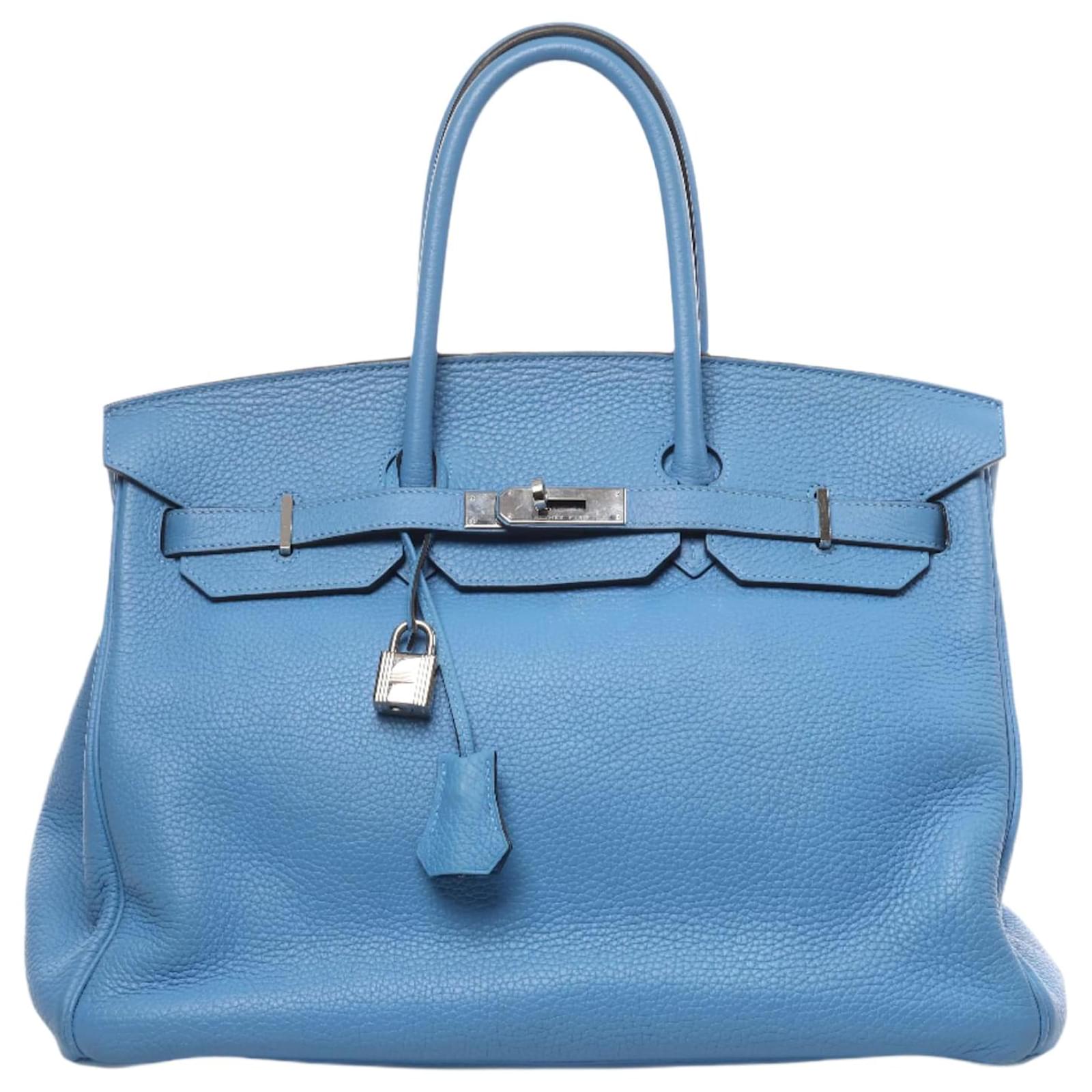 Hermès HERMES Birkin 35 Clemence Silver Metal Fittings Handbag in Blue P: 2012 Leather  ref.2319846