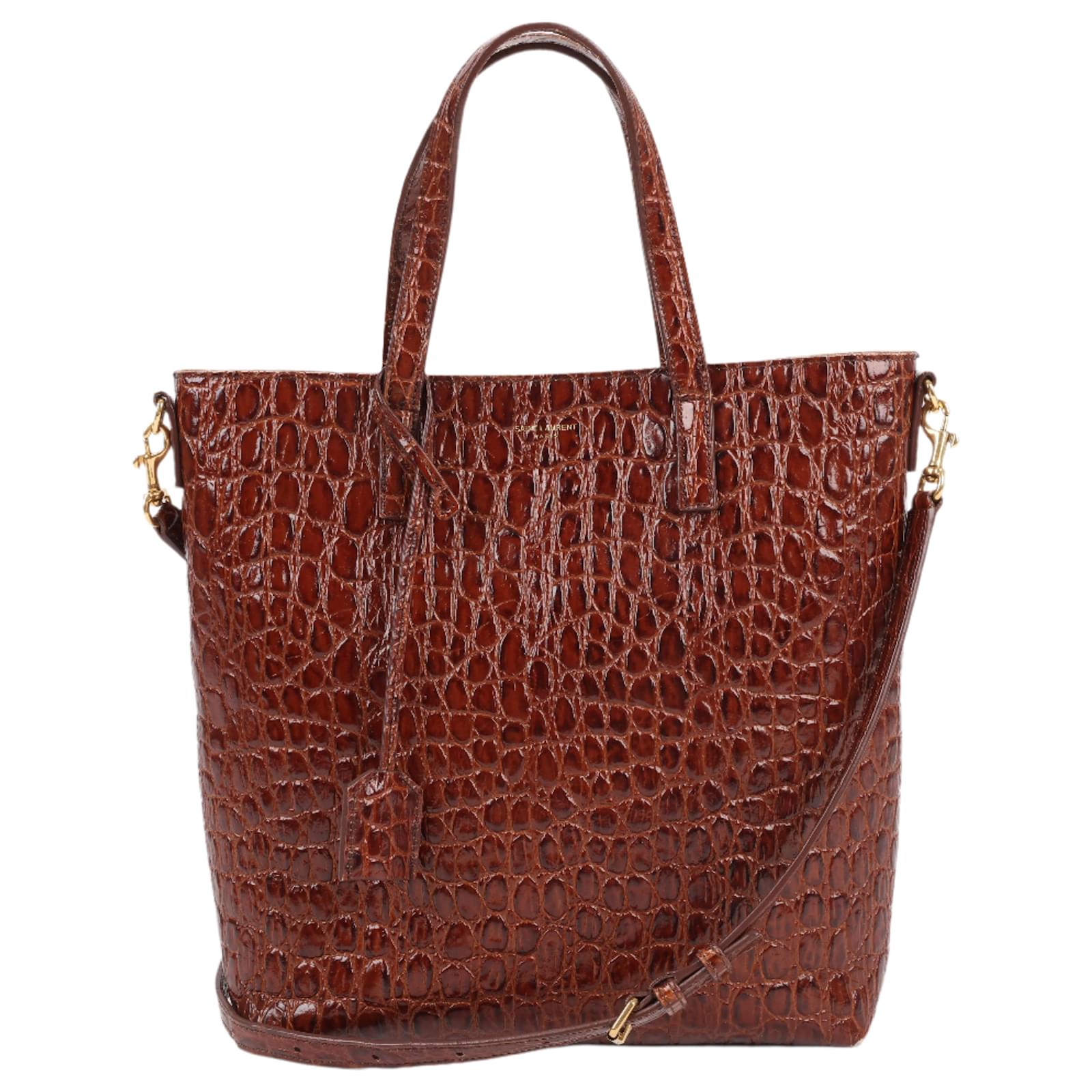 Saint Laurent Paris Toy Shopping Mock Croc 2Way Handbag in Brown 600307 Leather  ref.2319829