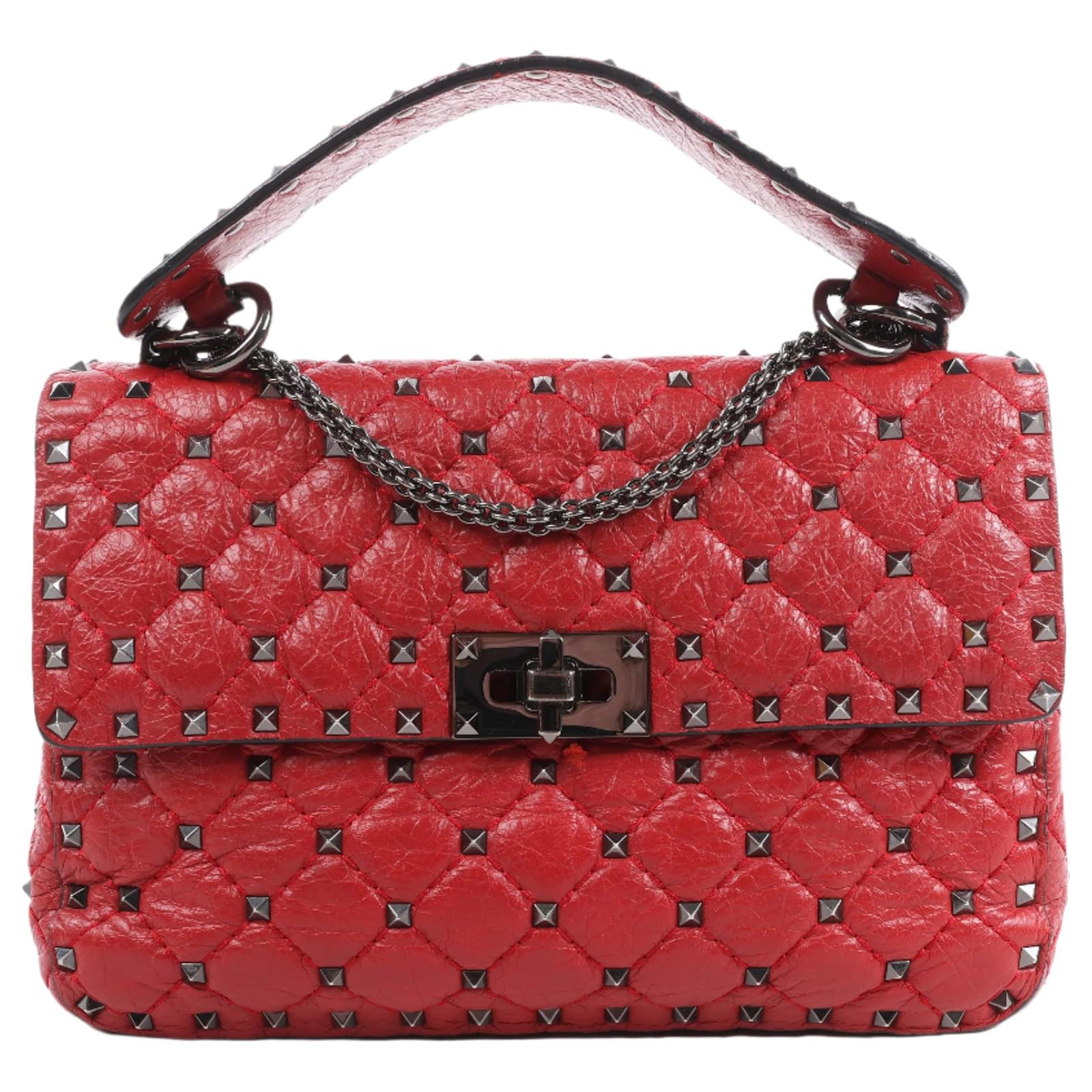 Valentino Garavani Valentino Rockstud Spike Chain 2Way Shoulder Bag in Red Leather  ref.2319808