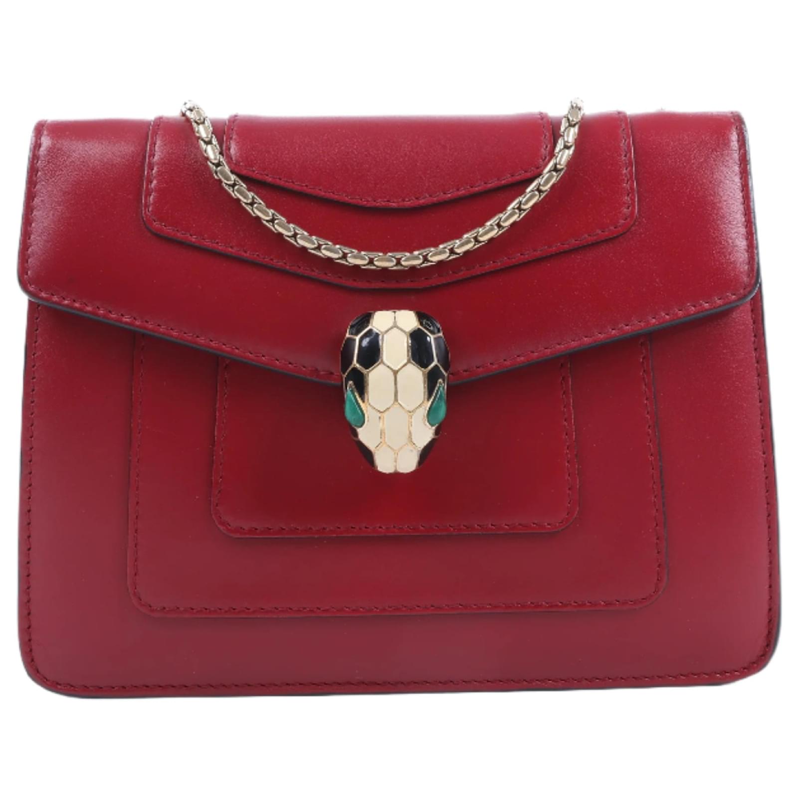 Bulgari BVLGARI Serpenti Forever Leather Chain Shoulder Bag in Red  ref.2319786