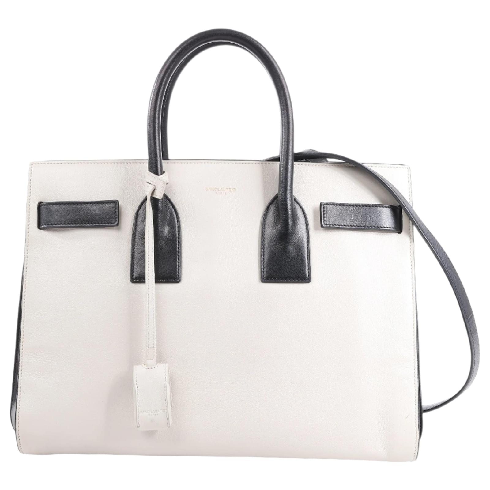 Saint Laurent Paris Sac de Jour Leather 2way Handbag in Black x White 324823 Beige  ref.2319766