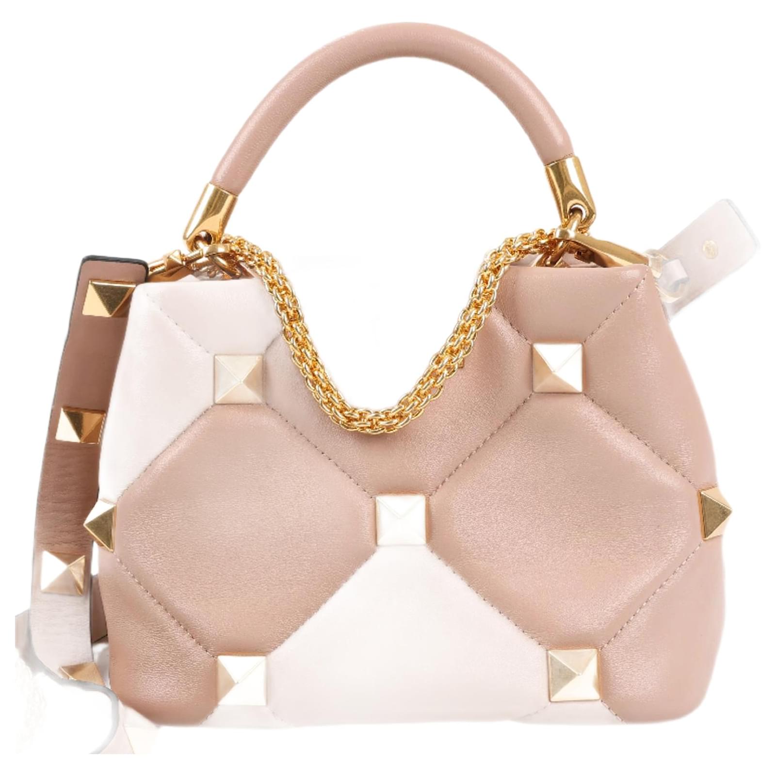 Valentino Garavani Roman Studs Leather 3-way Handbag in Powder Beige Pink  ref.2319630