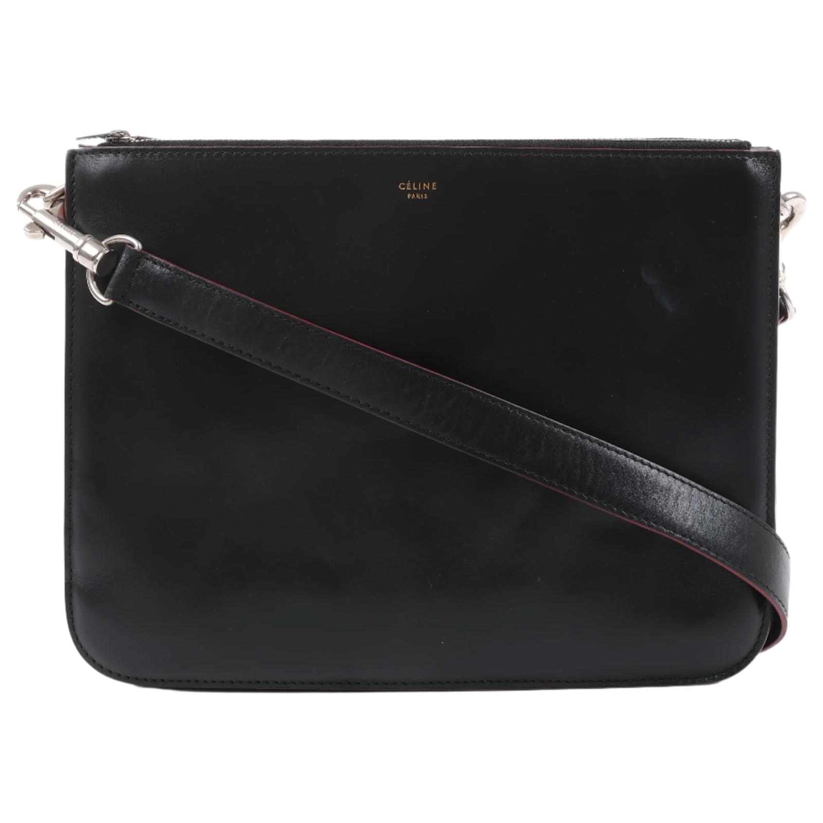 Céline Celine Trio Oversized Edge Leather Crossbody bag in Black  ref.2319603