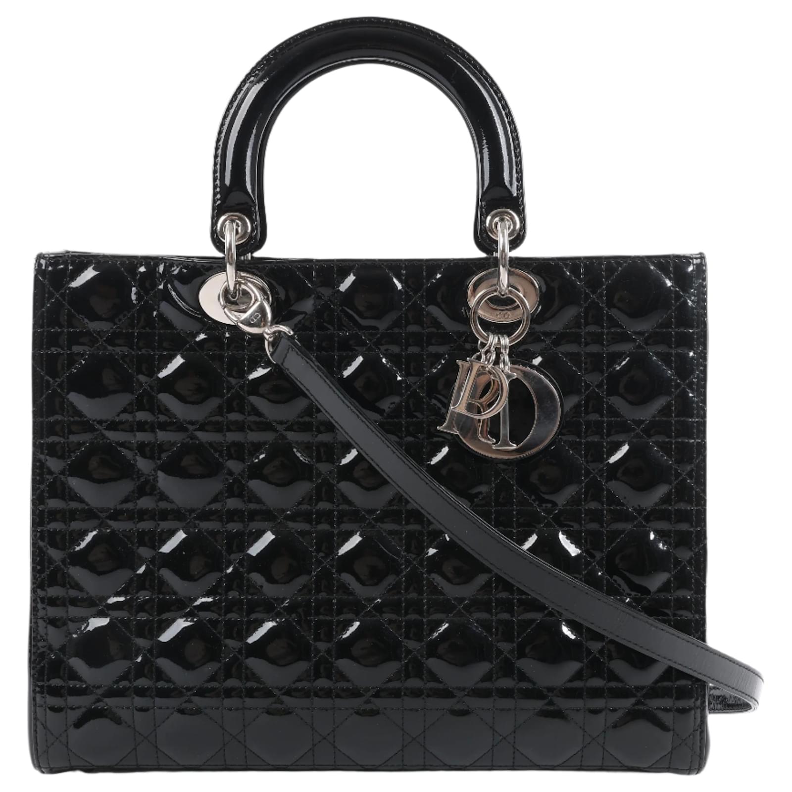 Christian Dior Lady Dior Patent Leather Cannage Large Handbag in Black Denim  ref.2319578