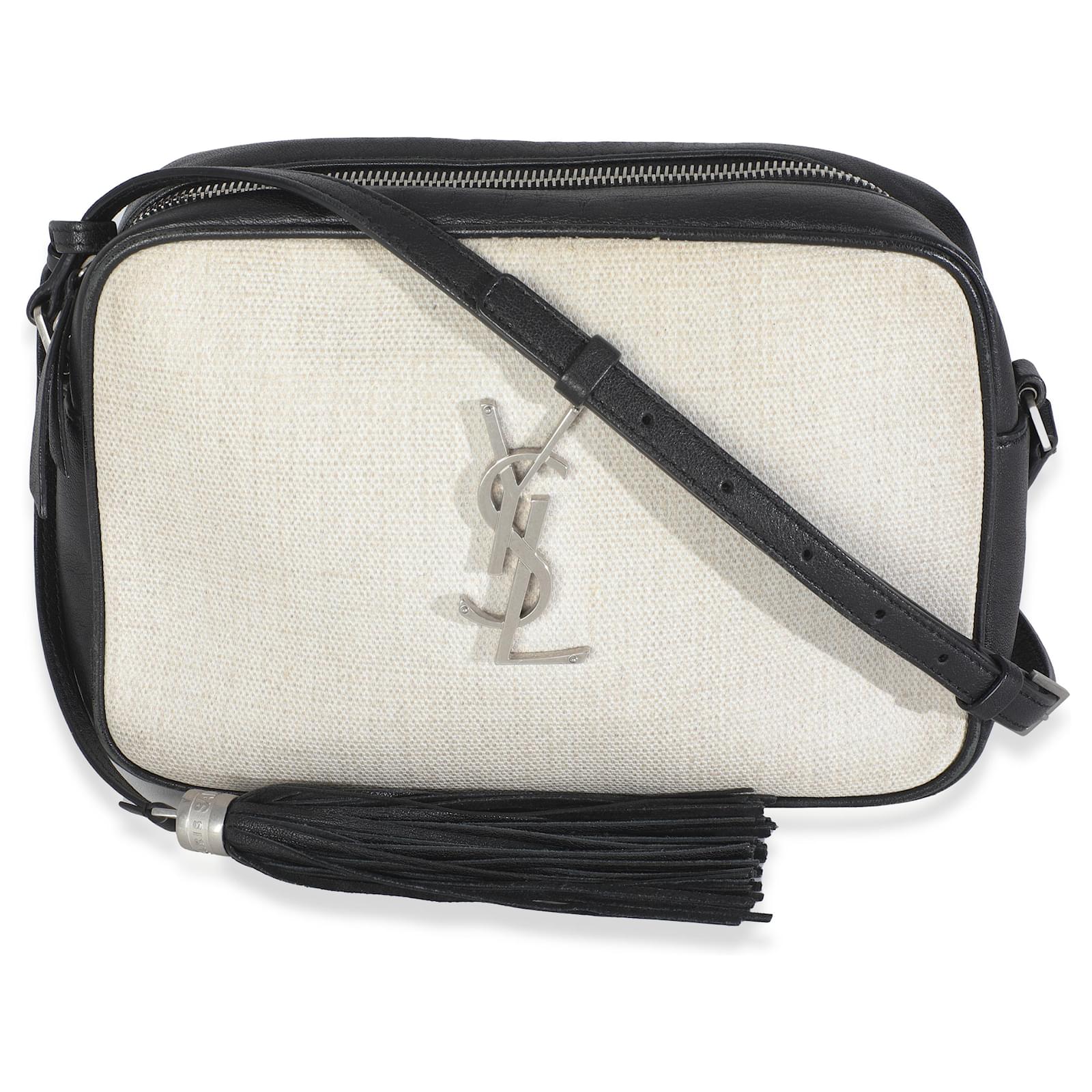 Saint Laurent Beige Linen Canvas Black Lou Camera Bag Leather Cloth  ref.2319539