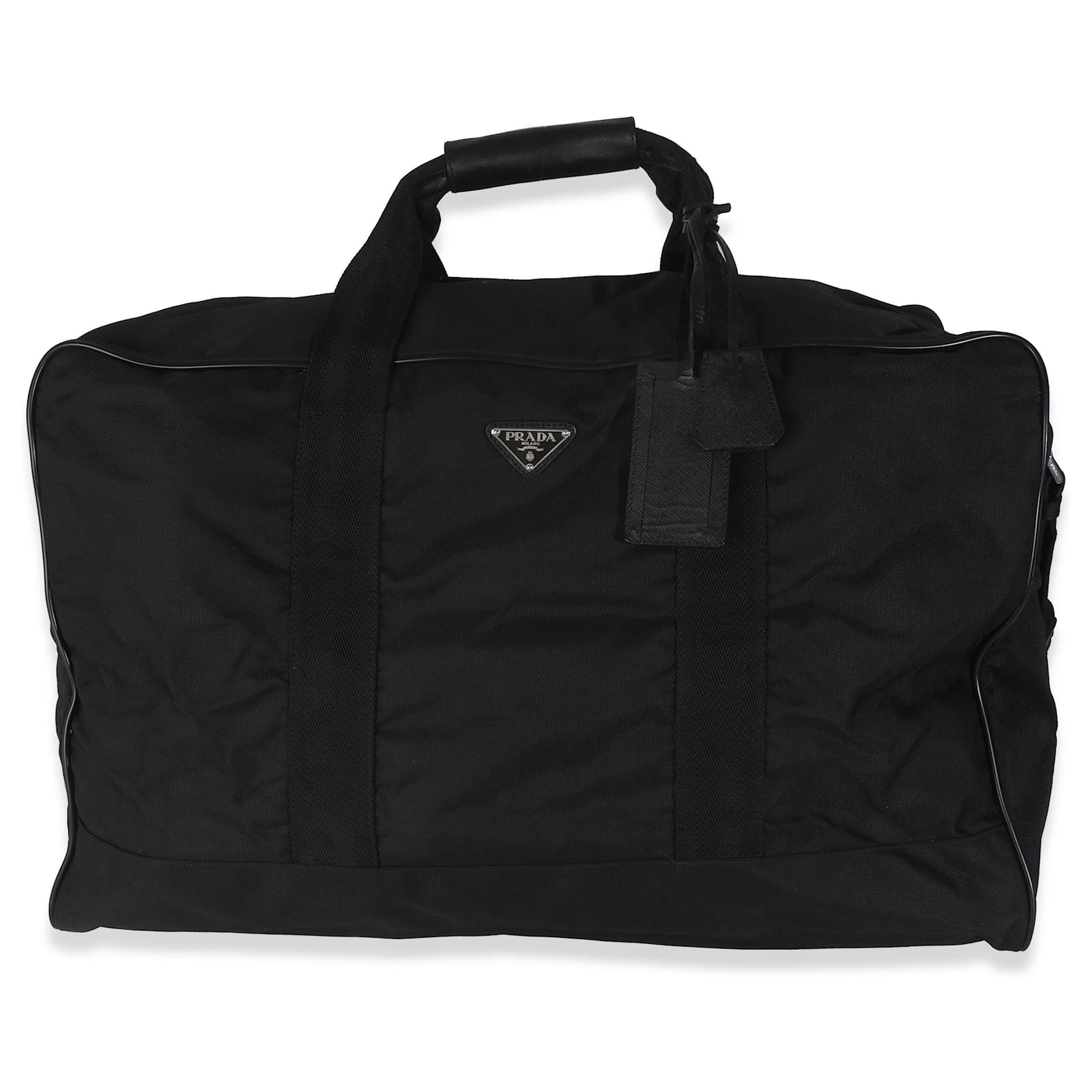 Prada Black Tessuto Nylon Logo Plate Large Duffle Bag  ref.2319528