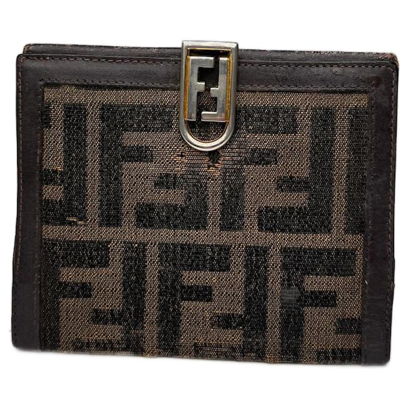 Vintage Fendi FF monogram Wallet Brown Leather  ref.2319491