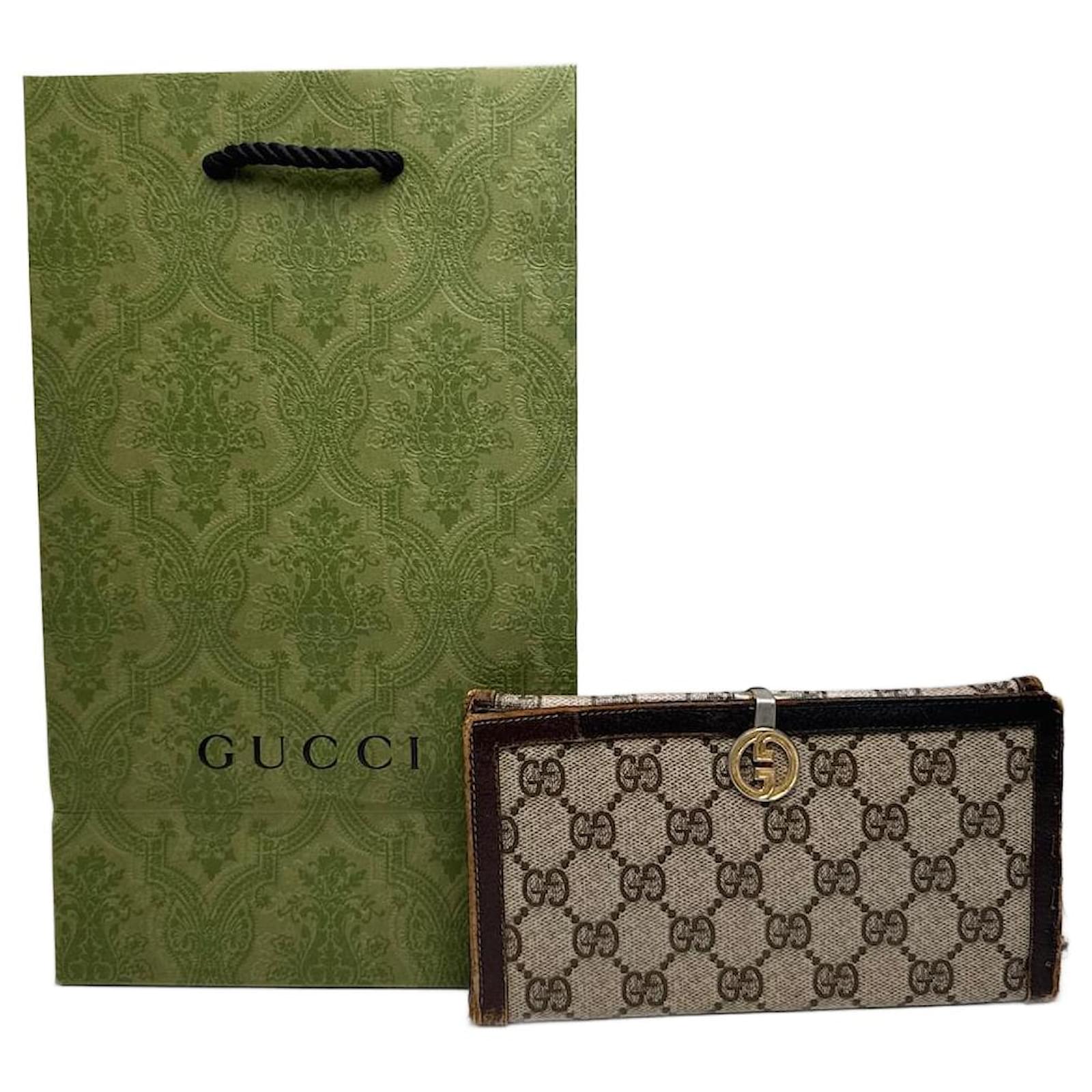 Vintage Gucci Ophidia Leather monogram wallet grey brown  ref.2319454