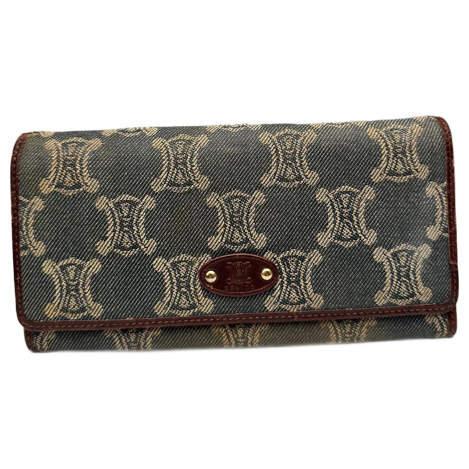 Céline Vintage Celine Paris Monogram Denim Leather wallet Blue  ref.2319415