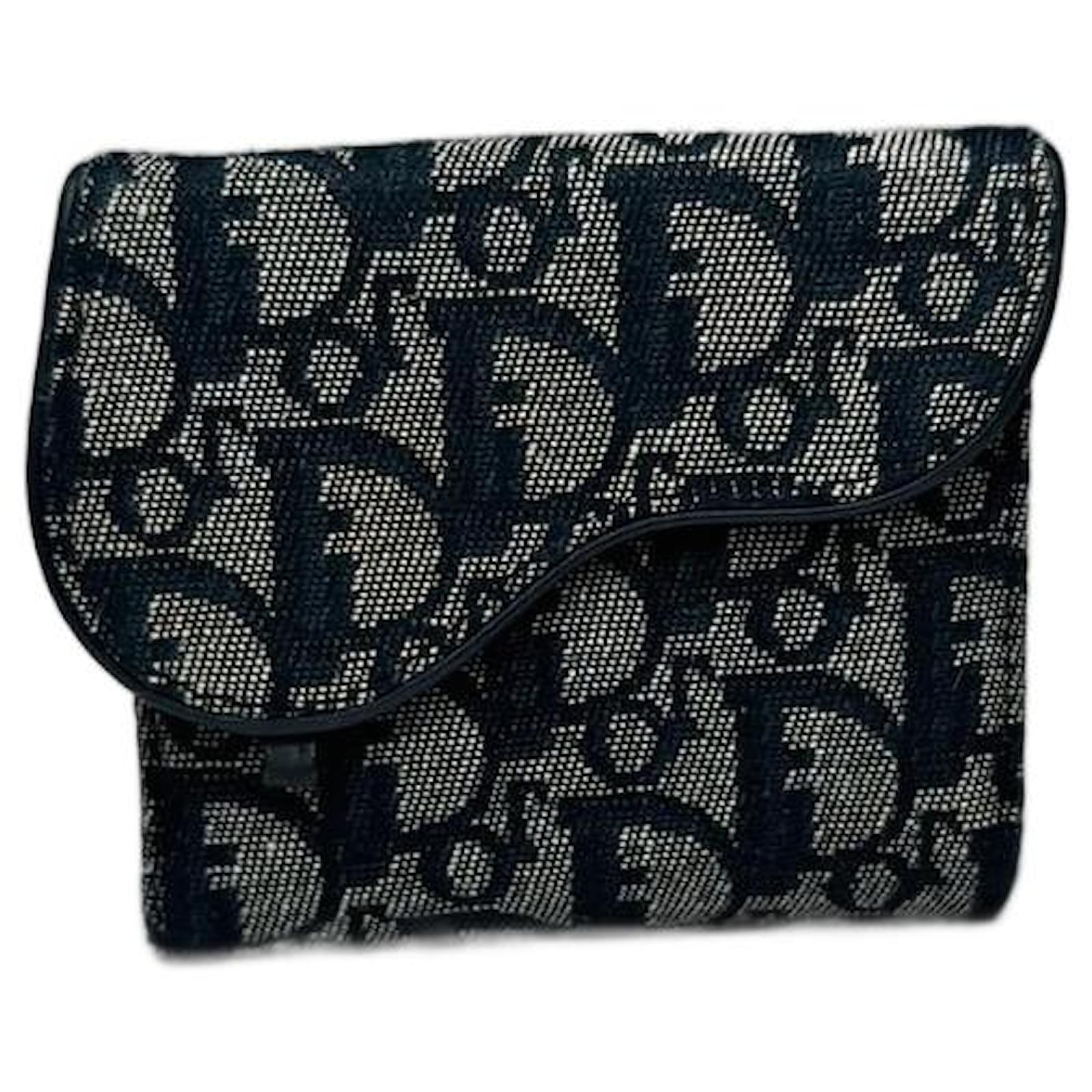 Vintage Dior Saddle Oblique Monogram Wallet grey Black Leather  ref.2319402