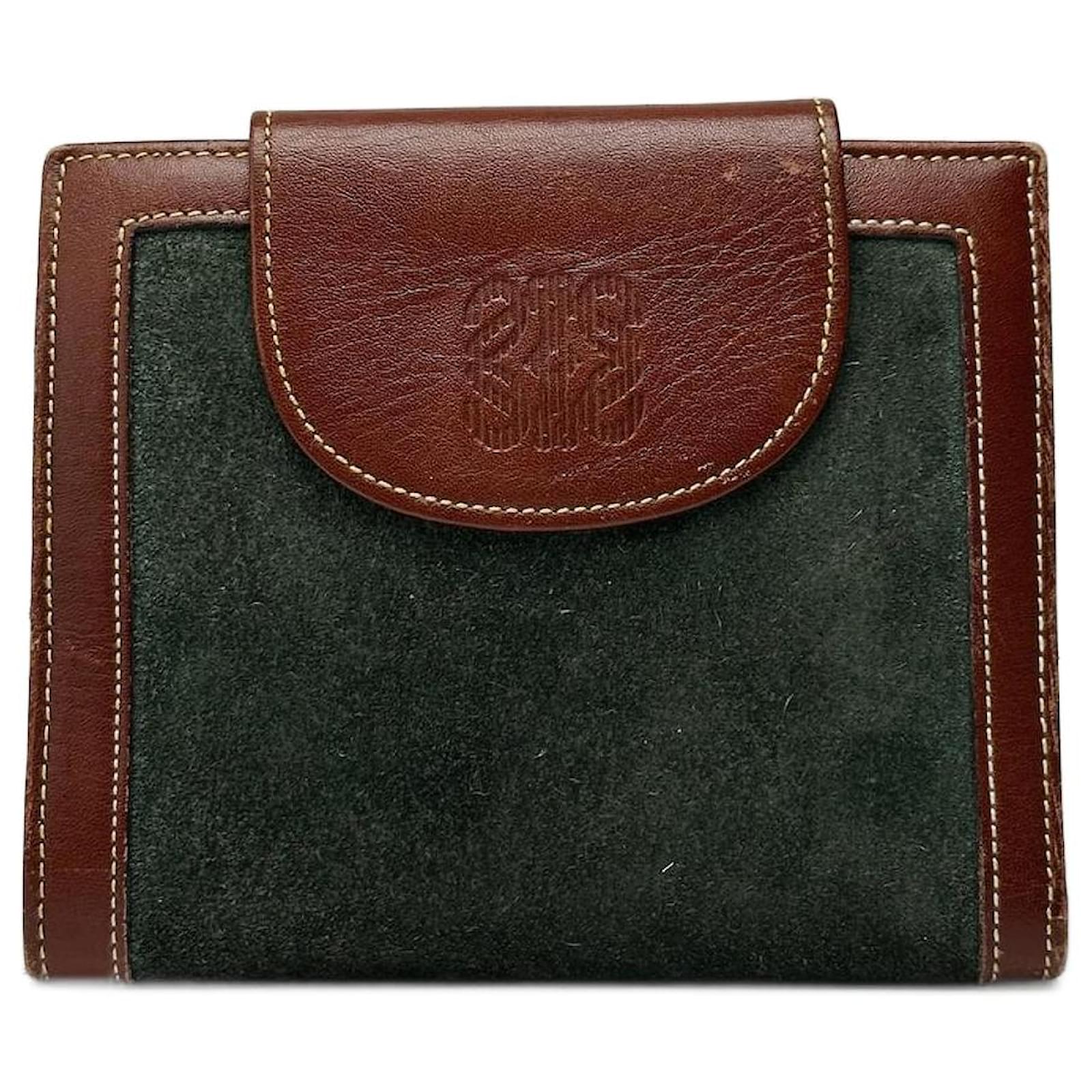 Vintage Loewe Madrid suede leather wallet brown green  ref.2319367