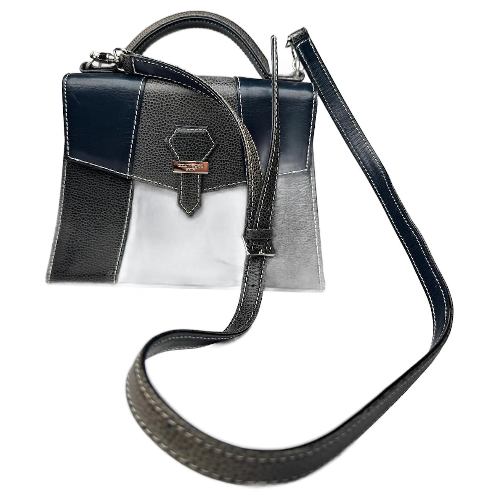 Vintage Courreges 2 way leather bag navy grey Navy blue  ref.2319349