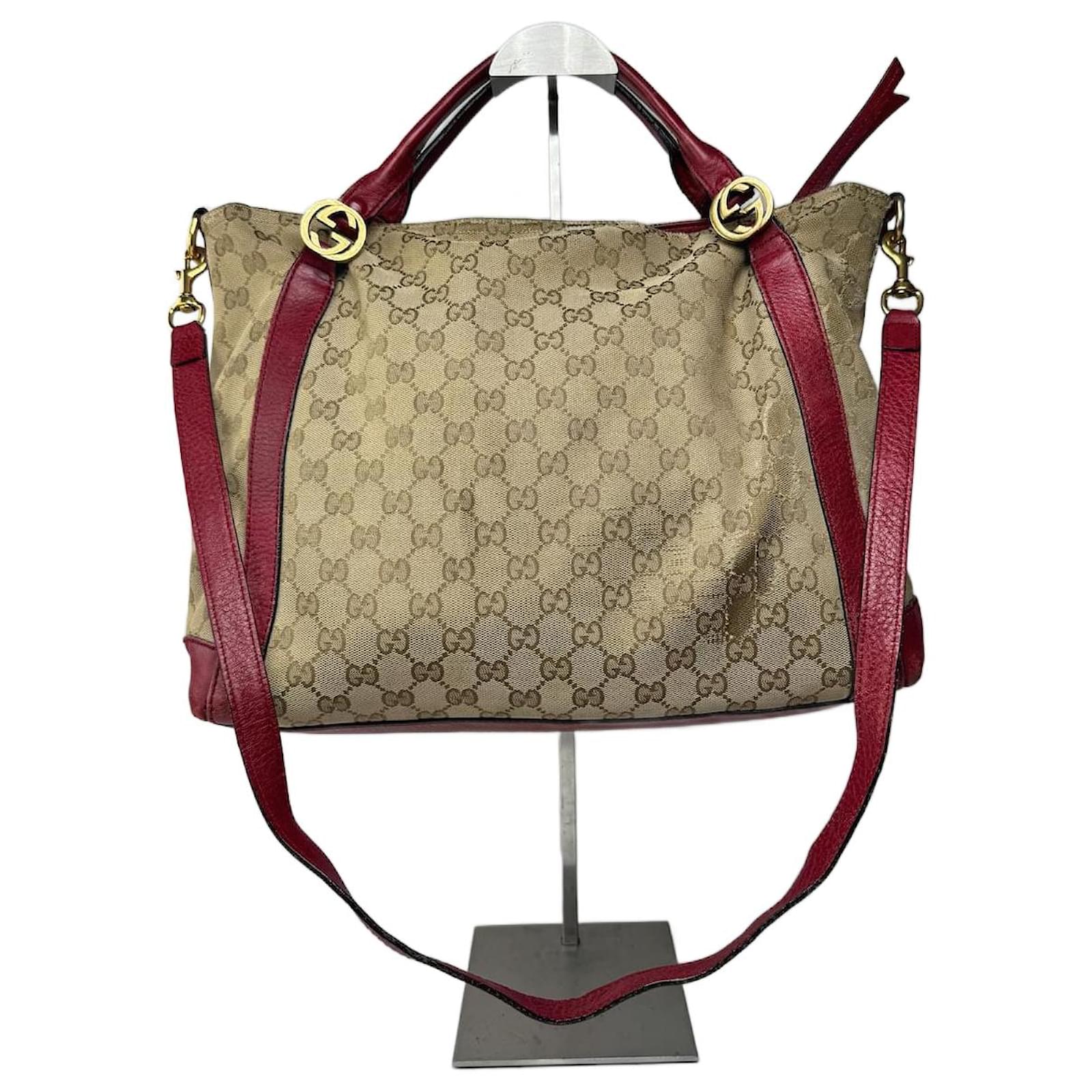 Vintage 2Way Gucci Monogram Bag beige Red Leather  ref.2319315