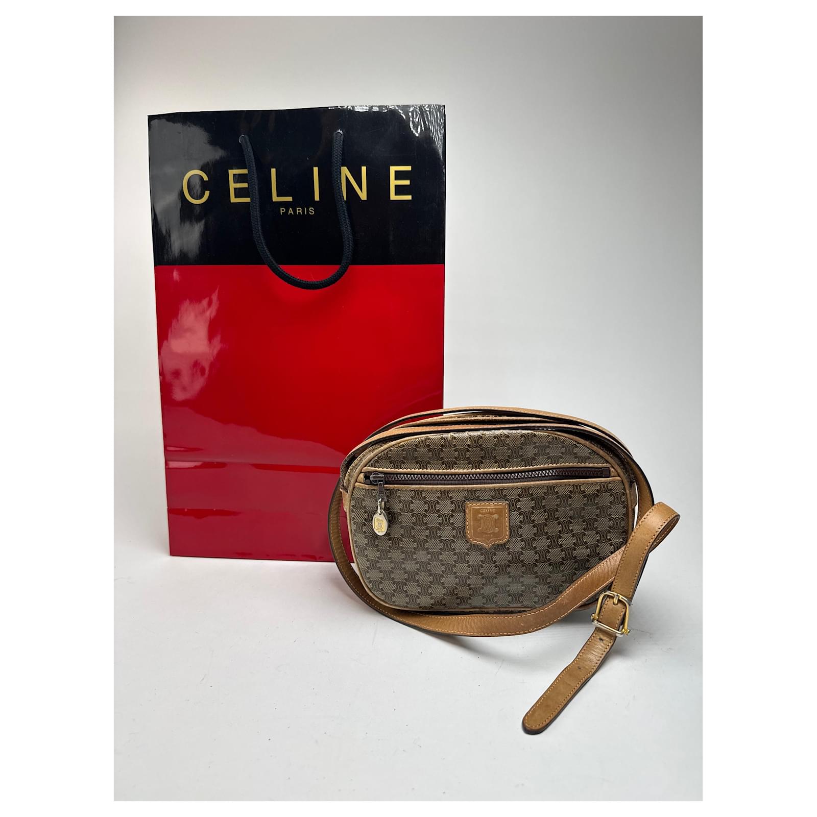 Céline Vintage Celine patent leather crossbody Bag khaki Brown Triomphe  ref.2319304