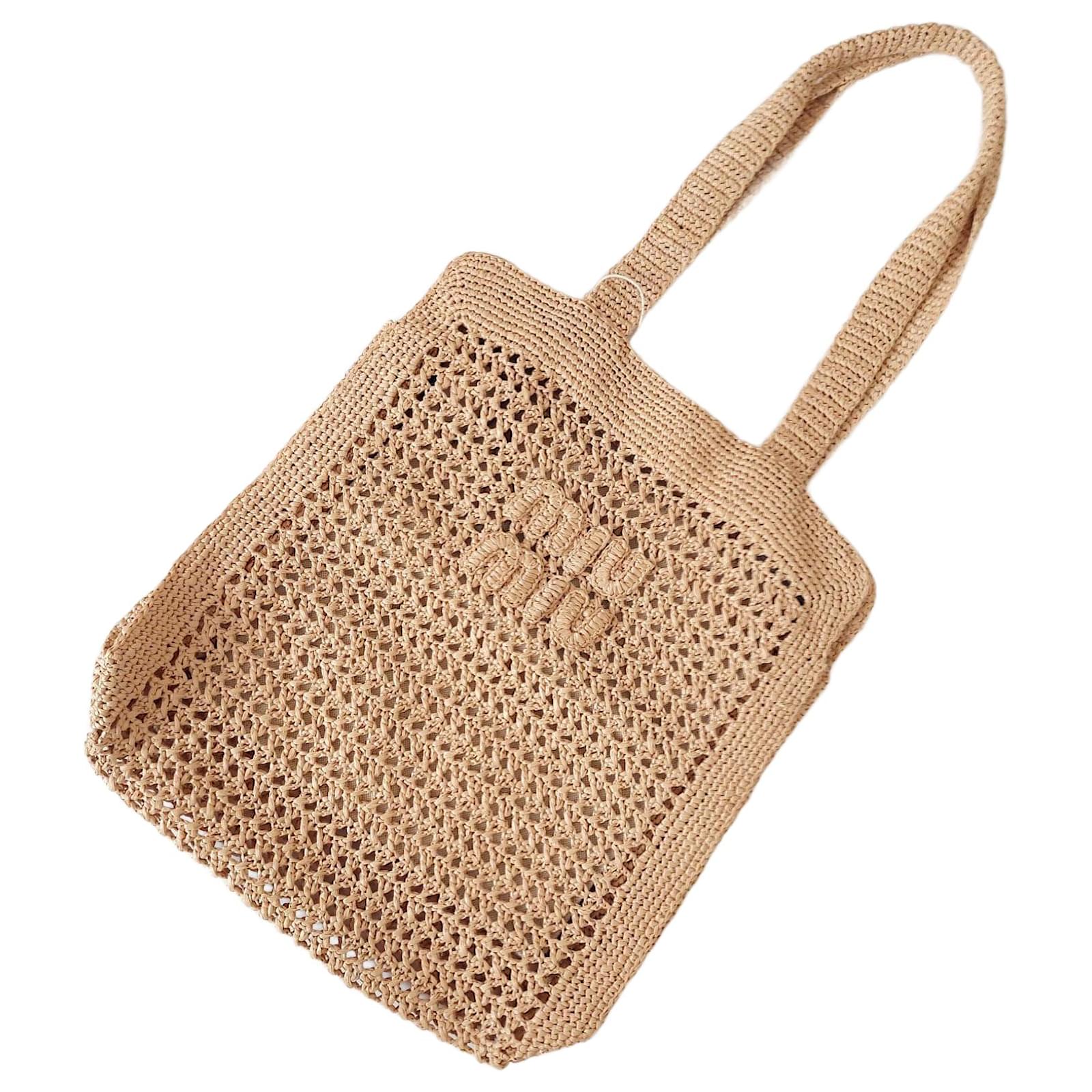 Miu Miu logo crochet tote bag Beige Viscose  ref.2303584