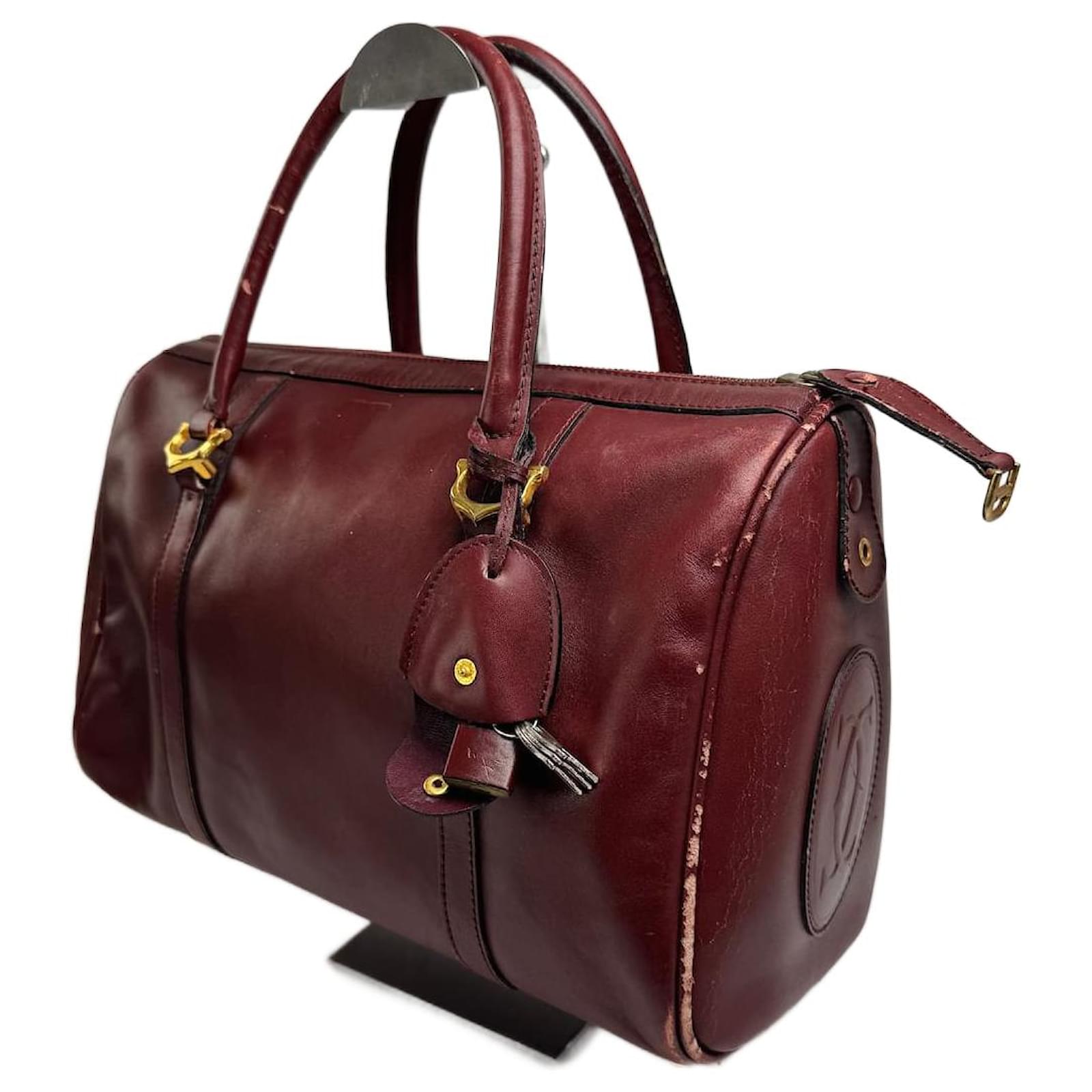 Vintage Cartier Mini Boston Leather bag burgundy Dark red  ref.2319220