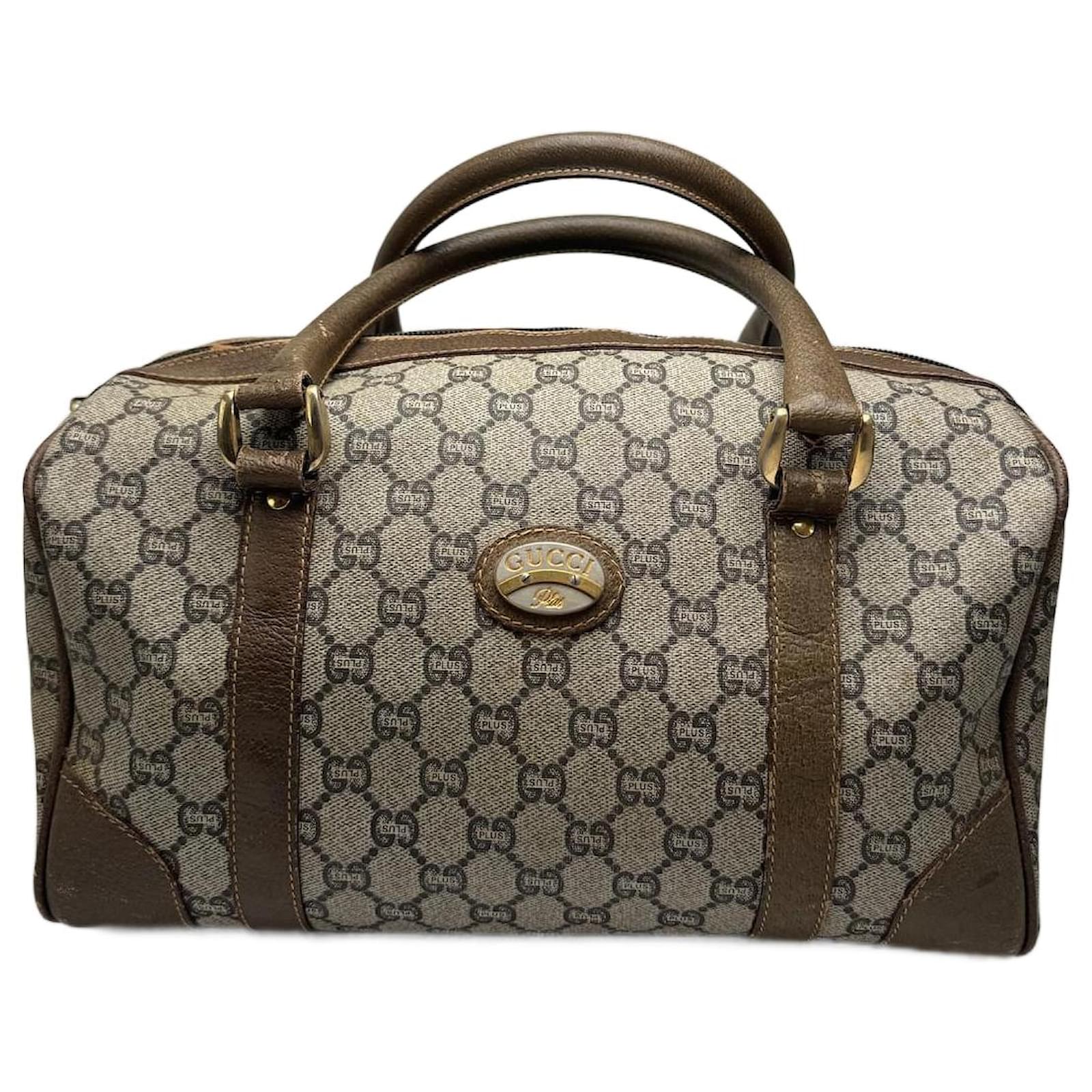 Vintage Gucci Plus Monogram Leather mini Boston Bag brown grey  ref.2319193