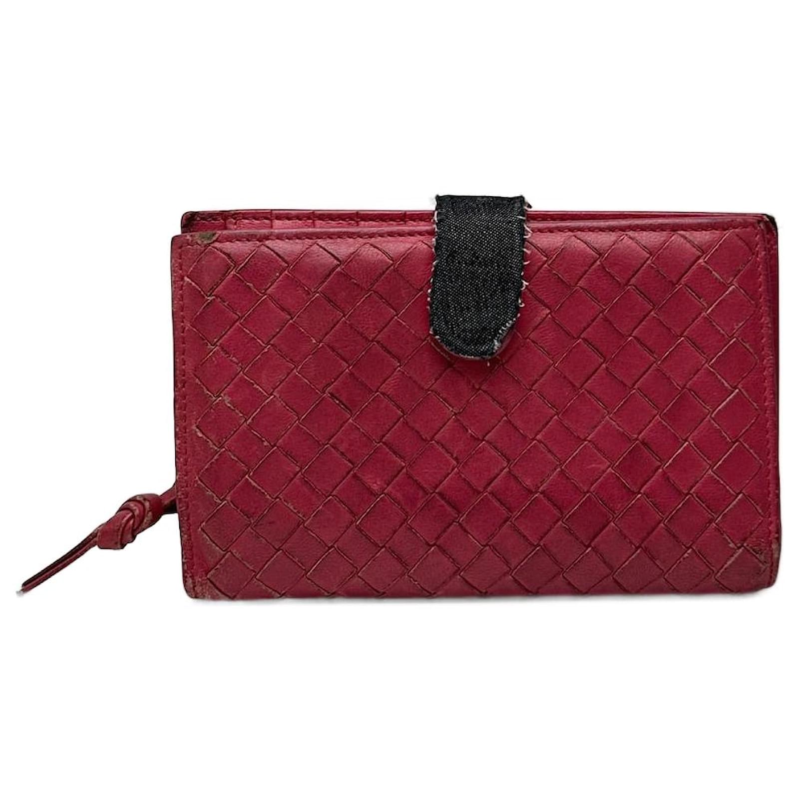 Vintage Bottega Veneta Intreciato wallet red Leather  ref.2319169
