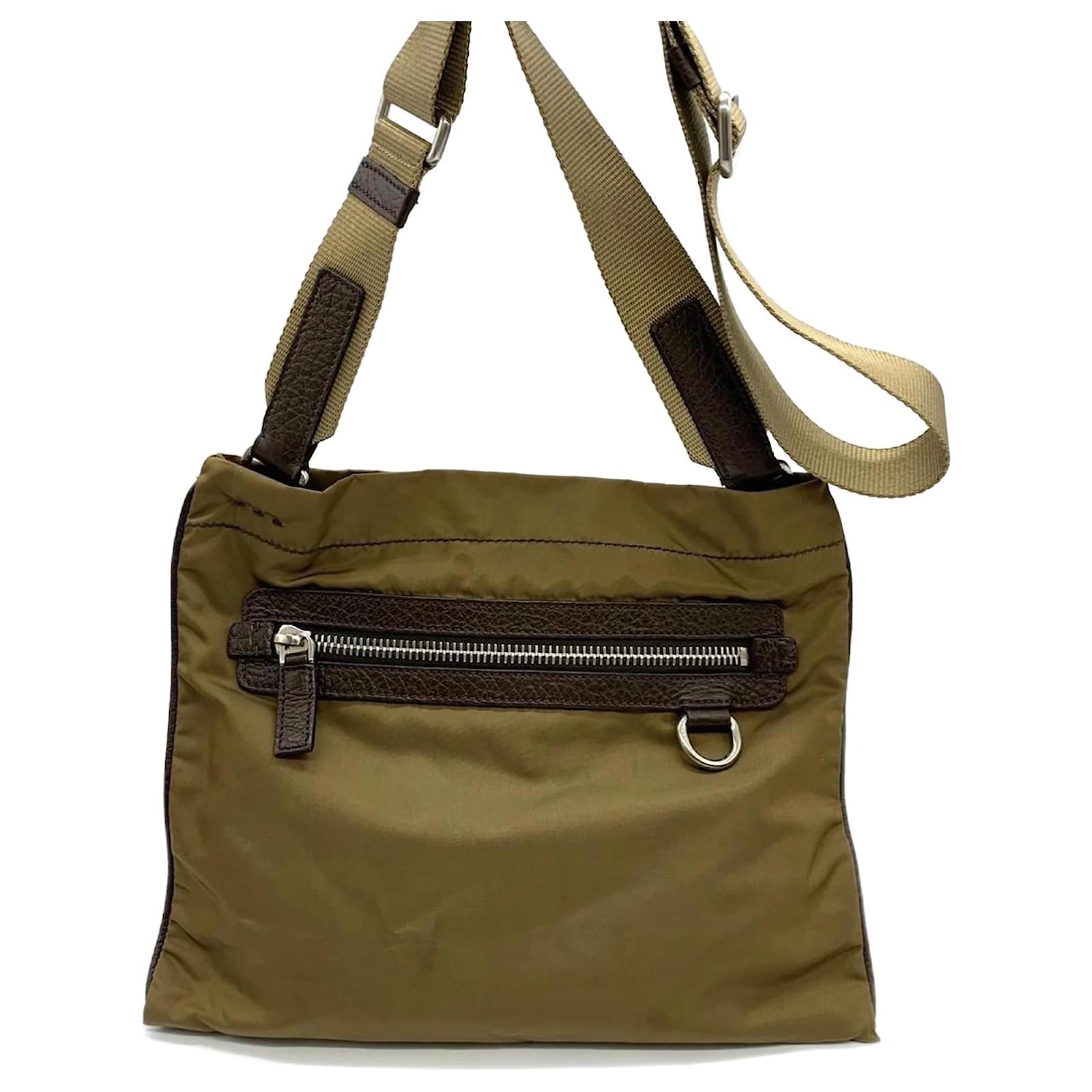 Prada Khaki Nylon Leather Shoulder Bag  ref.2319036