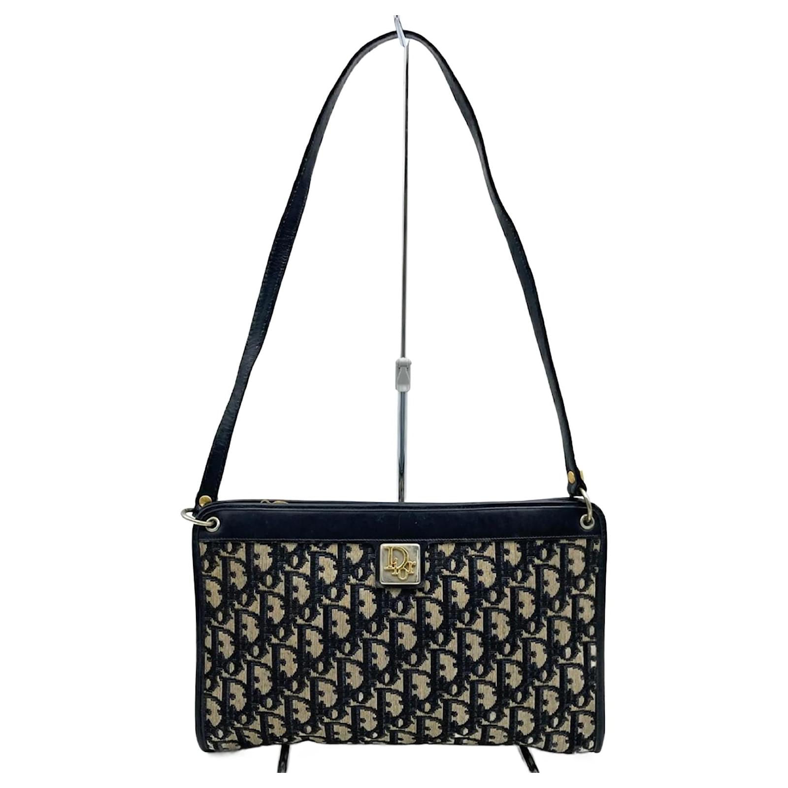 Christian Dior Navy Canvas Leather Shoulder Bag Navy blue Cloth  ref.2319034