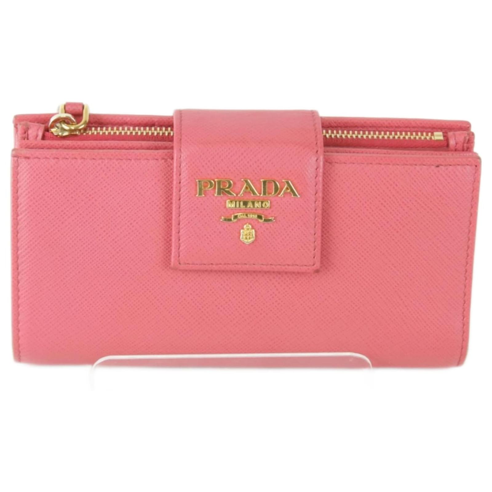 Prada Saffiano Bi-fold Wallet Pink Leather  ref.2318909