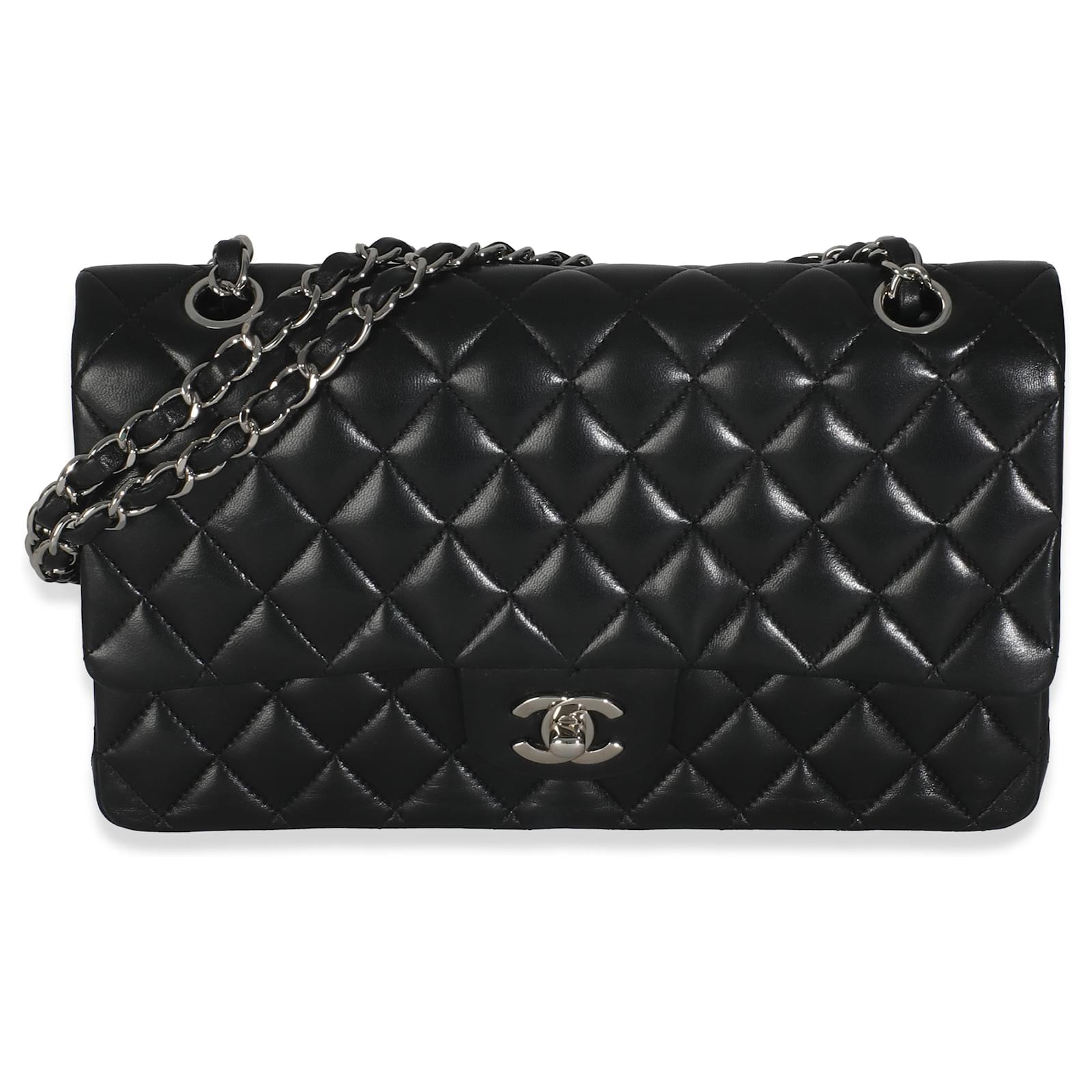 Timeless Chanel Black Quilted Lambskin Medium Classic Double Flap Bag Leather  ref.2318888