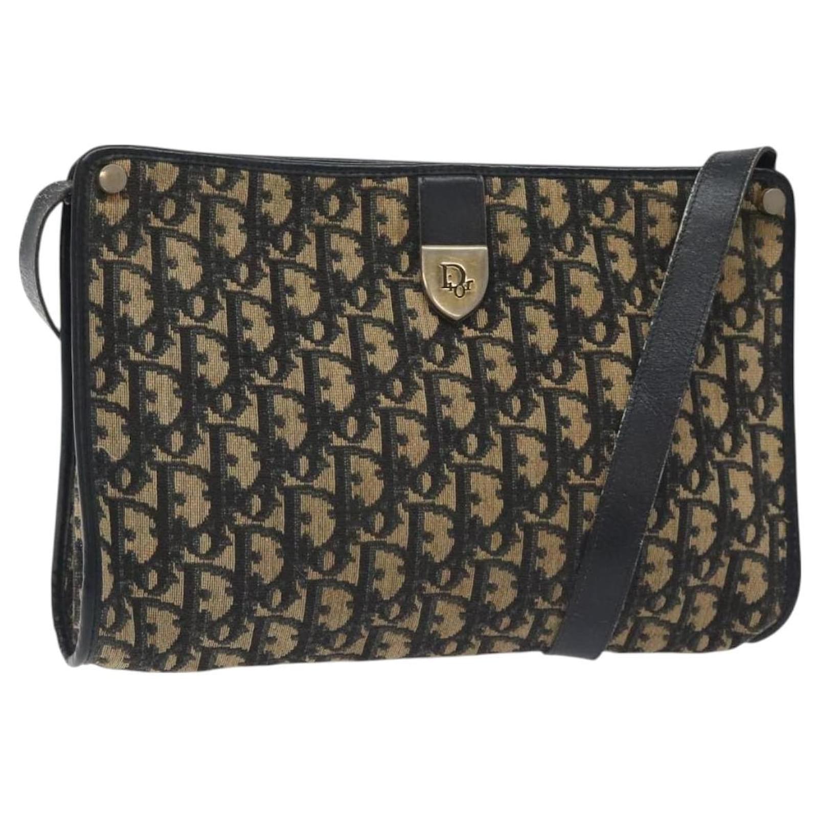 Christian Dior Trotter Canvas Shoulder Bag Navy Gold Auth 128065 Golden Navy blue  ref.2318843