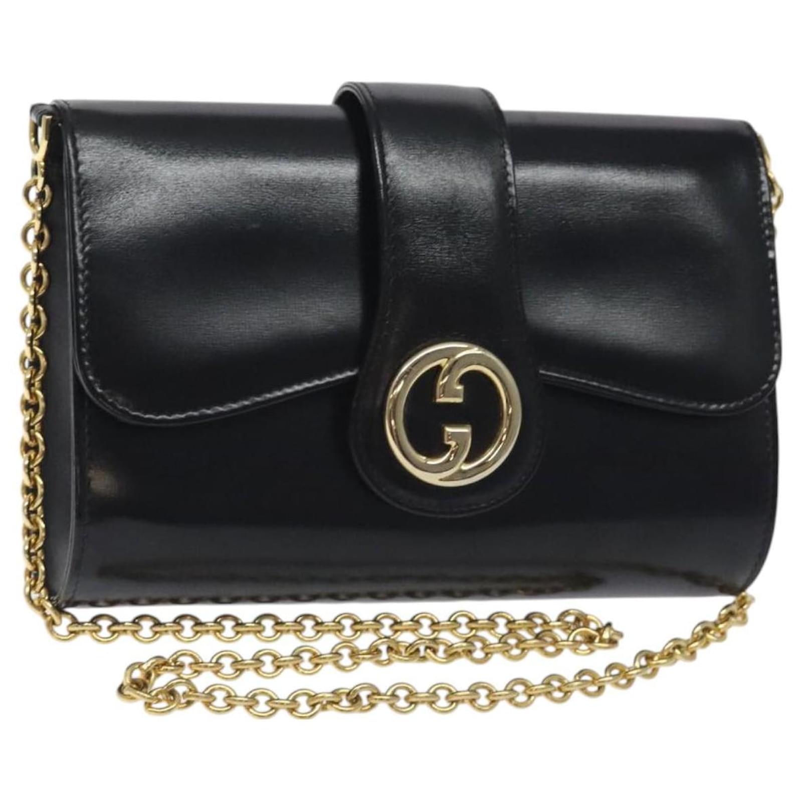 GUCCI Chain Shoulder Bag Leather Black Gold Auth ep9258 Golden  ref.2318769