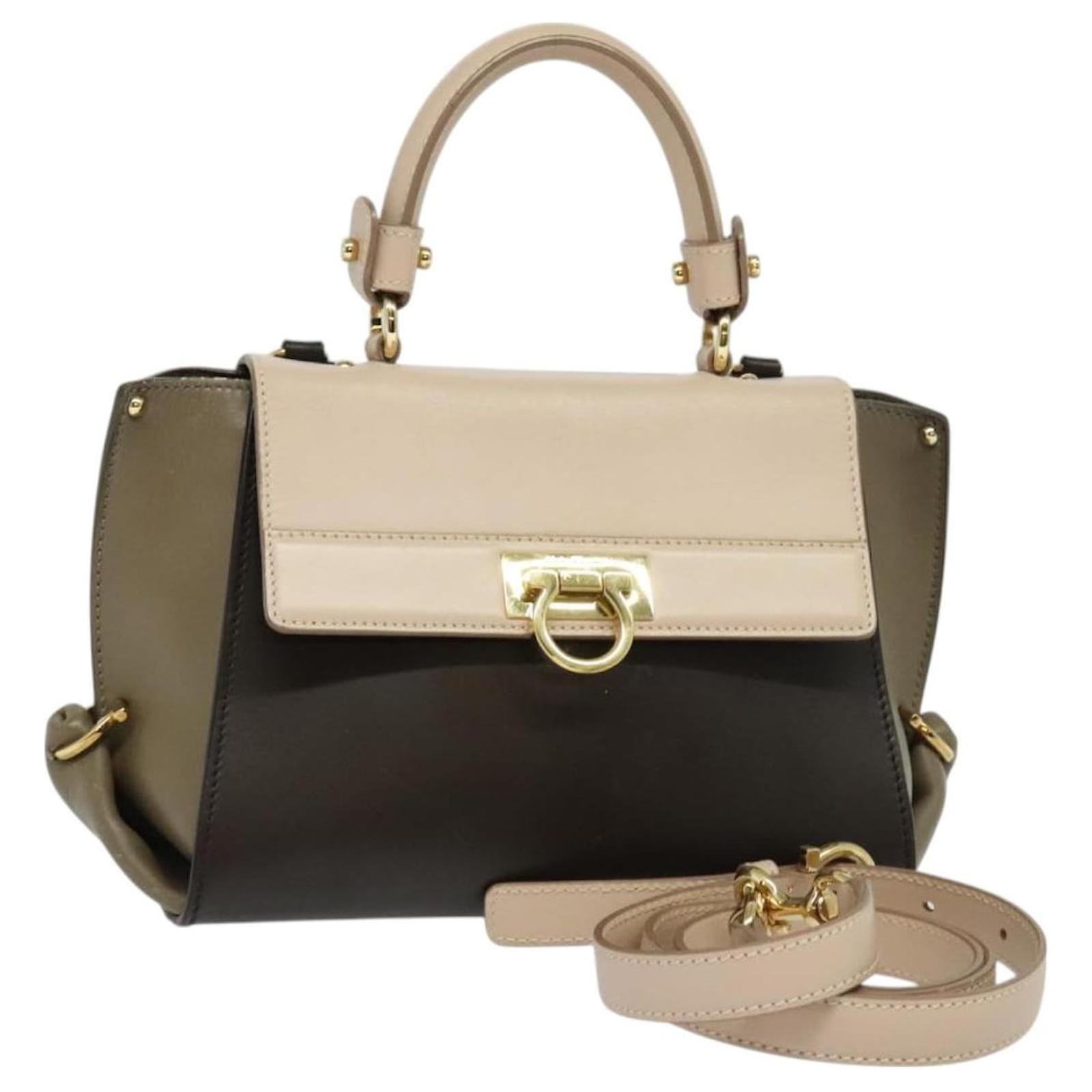 Salvatore Ferragamo Gancini Hand Bag Leather 2way Brown Gold Auth 127421 Golden  ref.2318735
