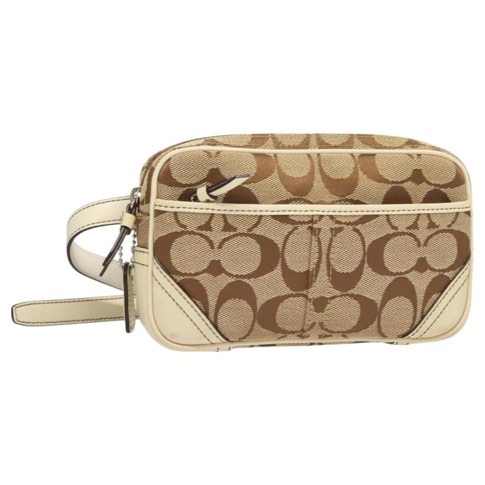 Coach Signature Waist Bag Canvas Beige Silver Auth bs26963 Silvery Cloth  ref.2318727