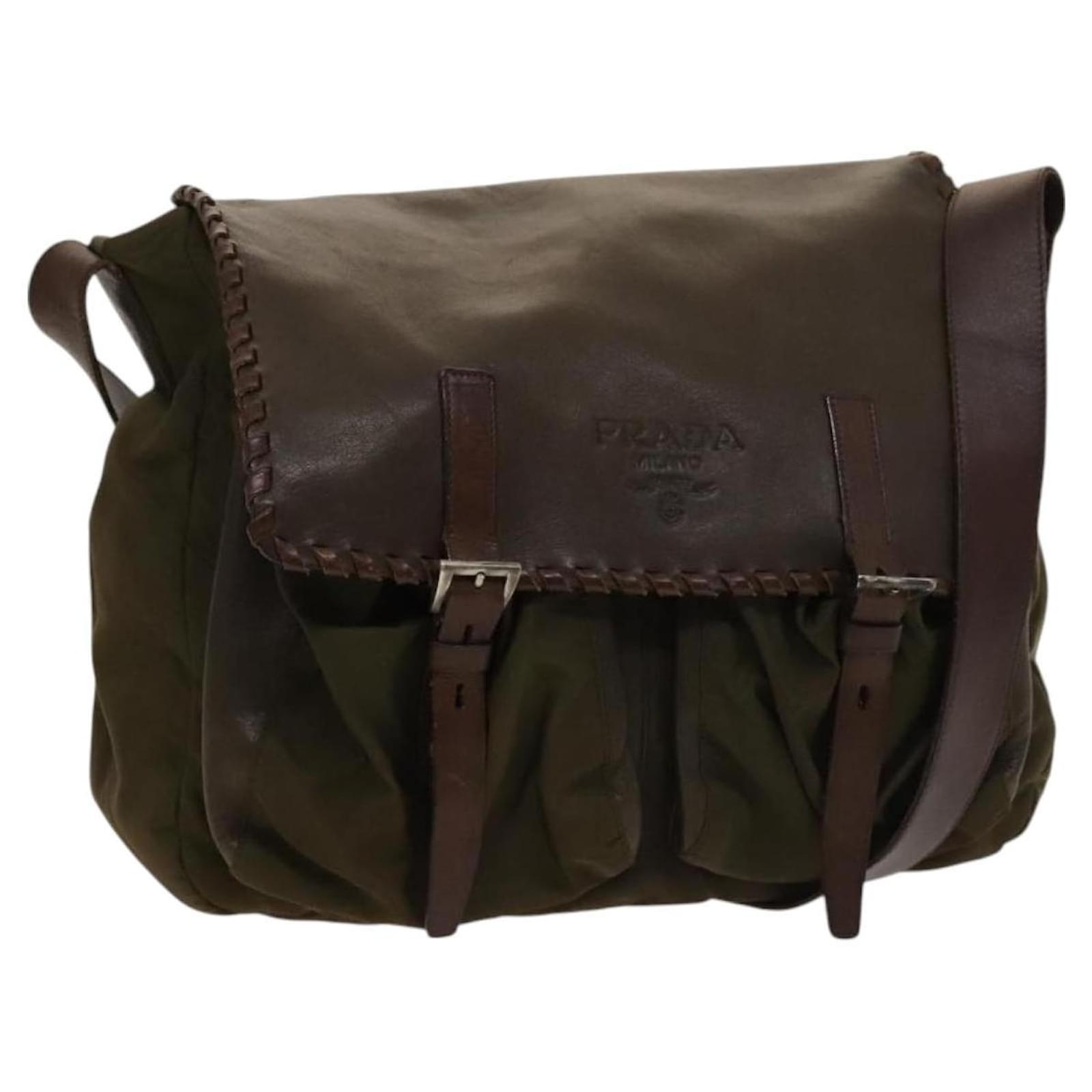 PRADA Shoulder Bag Nylon Leather Khaki Auth 127022  ref.2318718