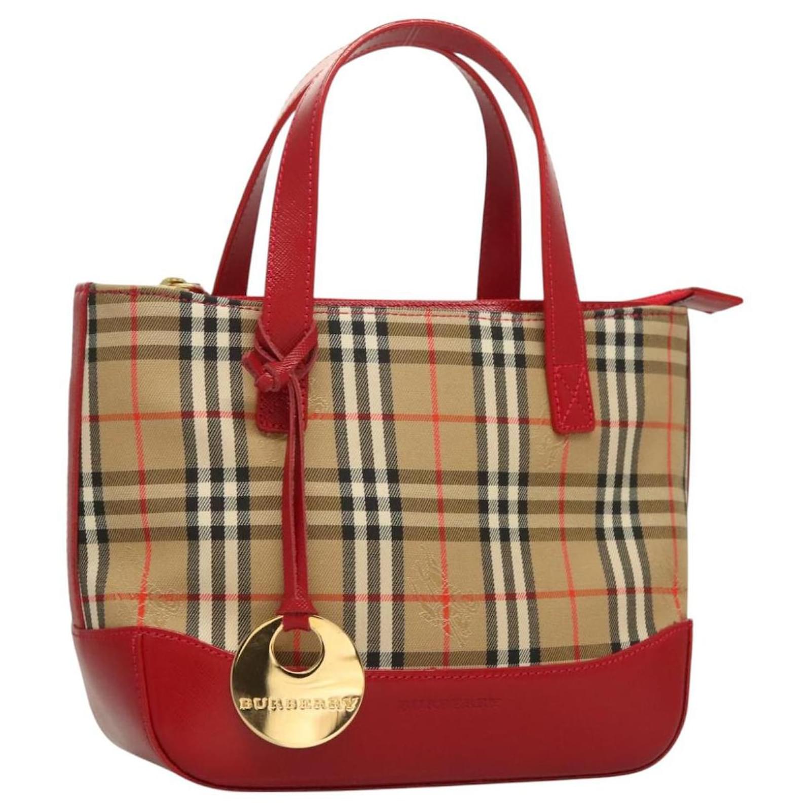 BURBERRY Nova Check Hand Bag Canvas Beige Gold Auth 129128 Golden Cloth  ref.2318713