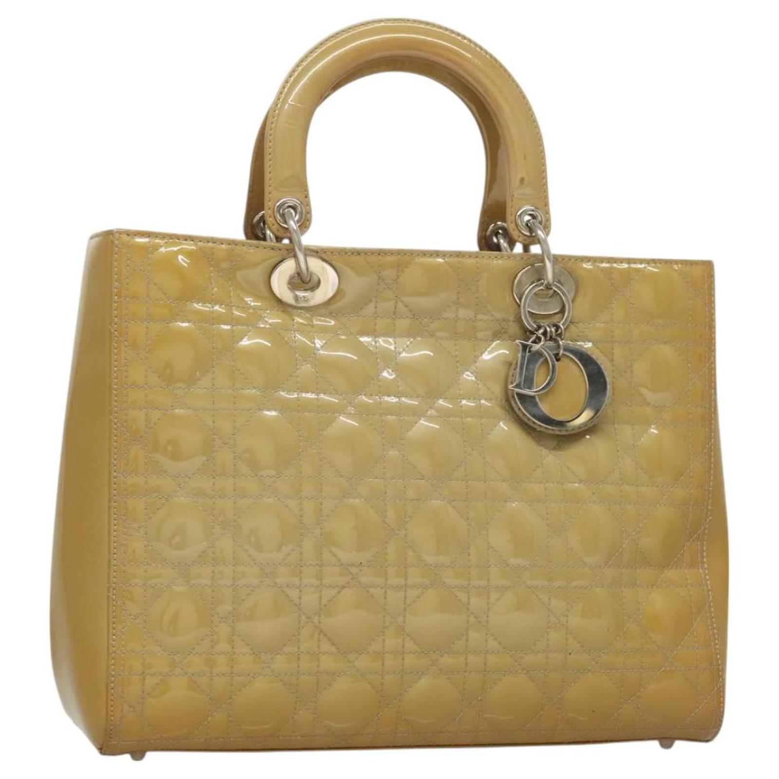 Christian Dior Canage Hand Bag Enamel Yellow Silver Auth bs26928 Silvery  ref.2318709