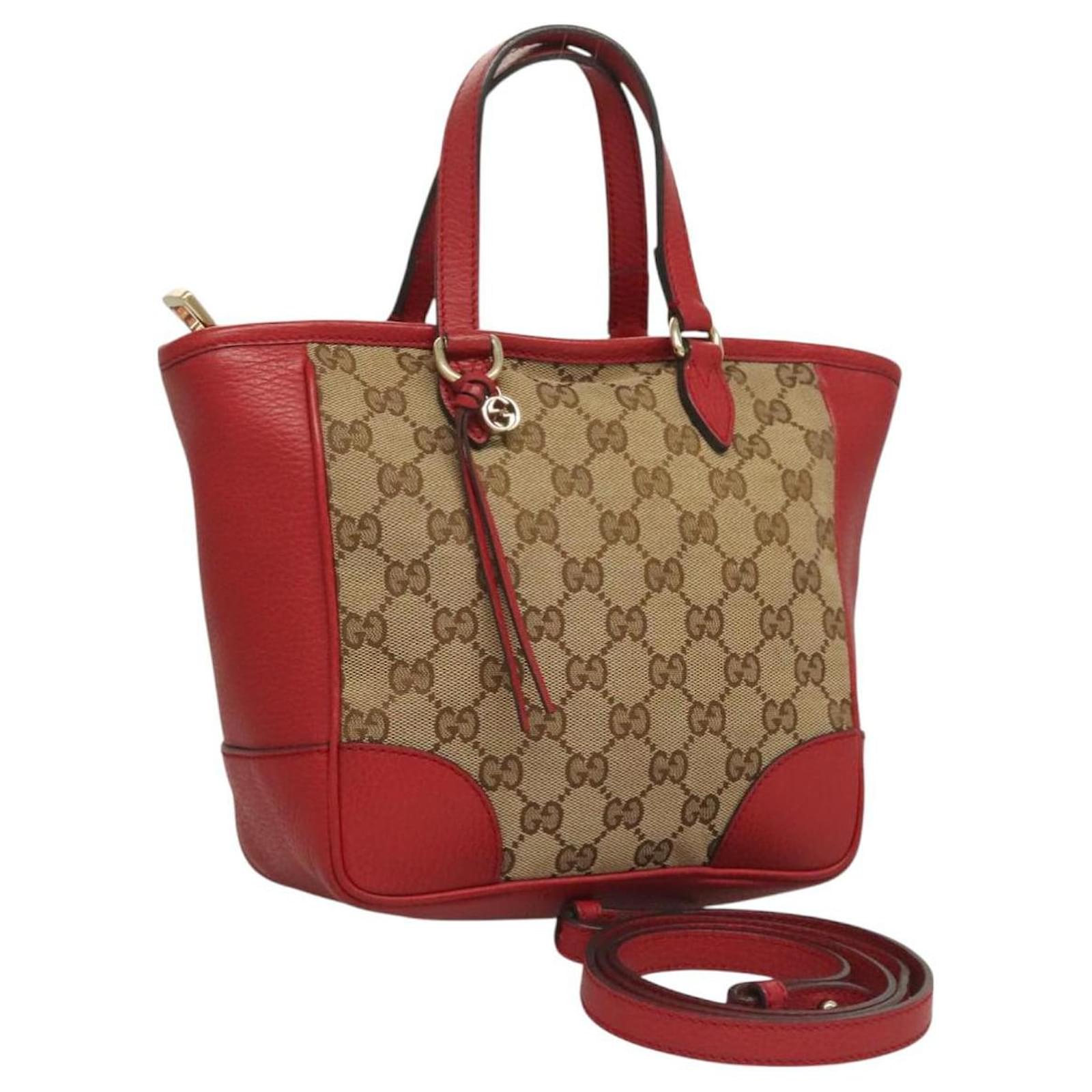 GUCCI GG Canvas Hand Bag 2way Red Beige 449241 Auth 127881V Cloth  ref.2318703