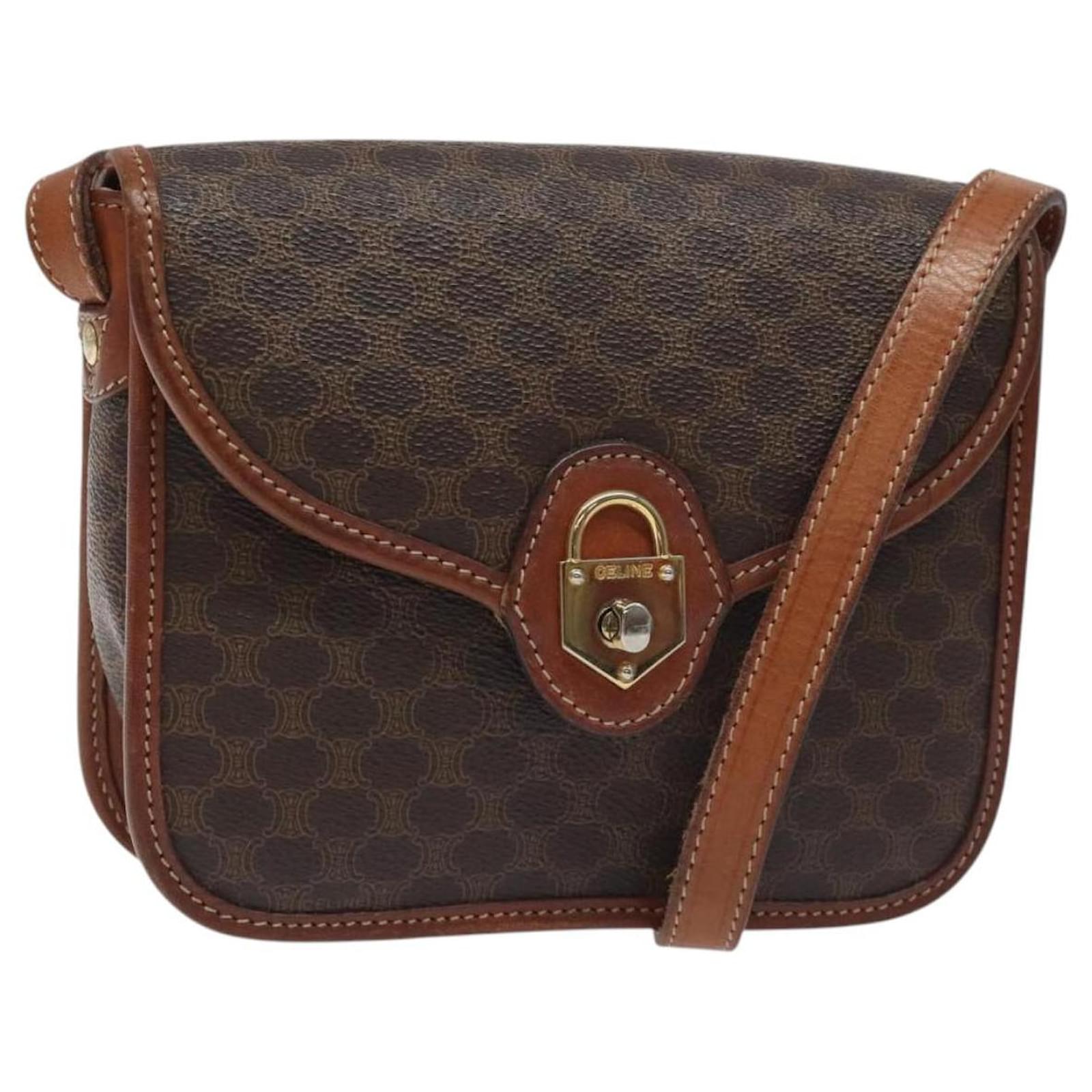 Céline CELINE Macadam Canvas Shoulder Bag PVC Brown Gold Auth 128211 Golden  ref.2318701