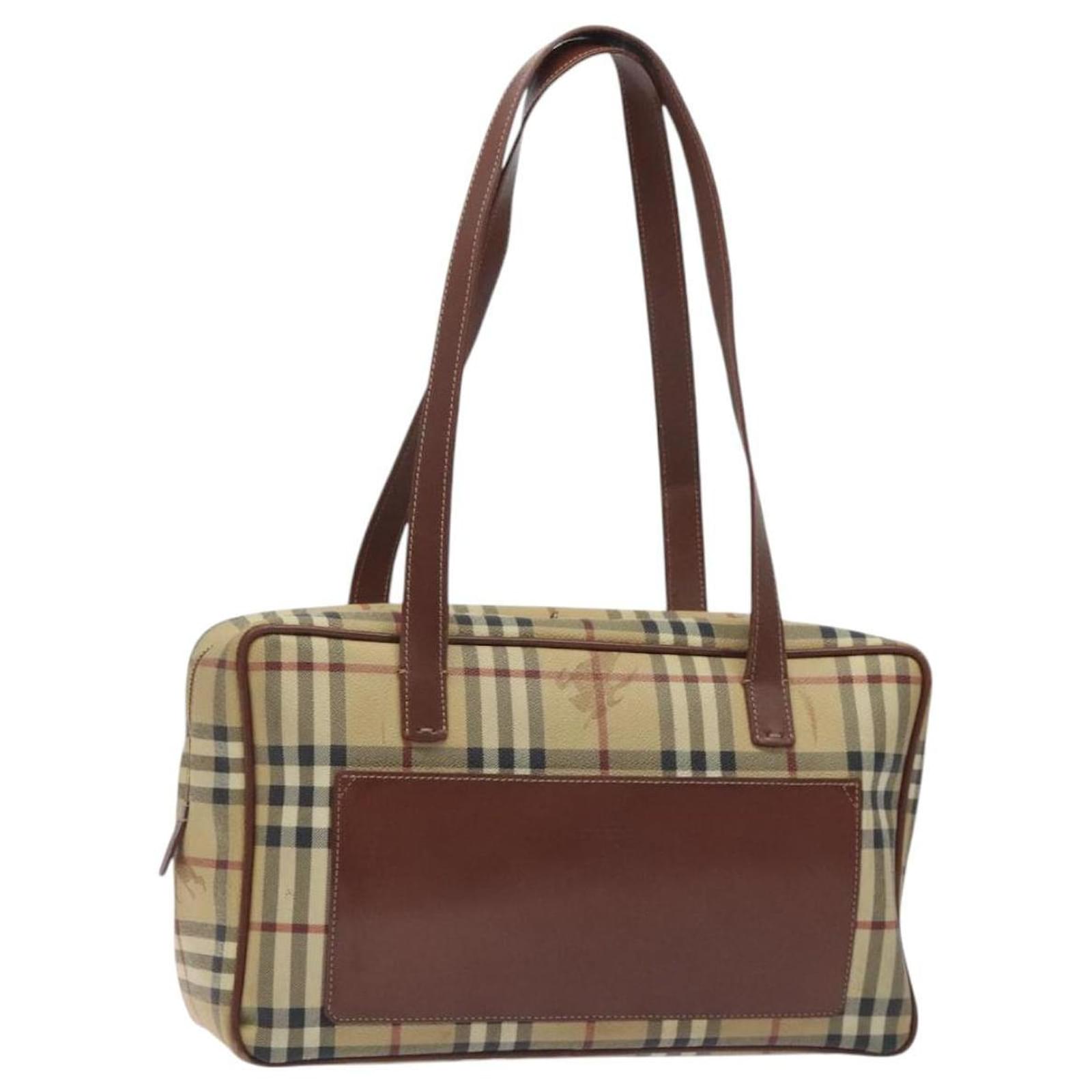 BURBERRY Nova Check Shoulder Bag PVC Leather Beige Gold Auth 128100 Golden  ref.2318694