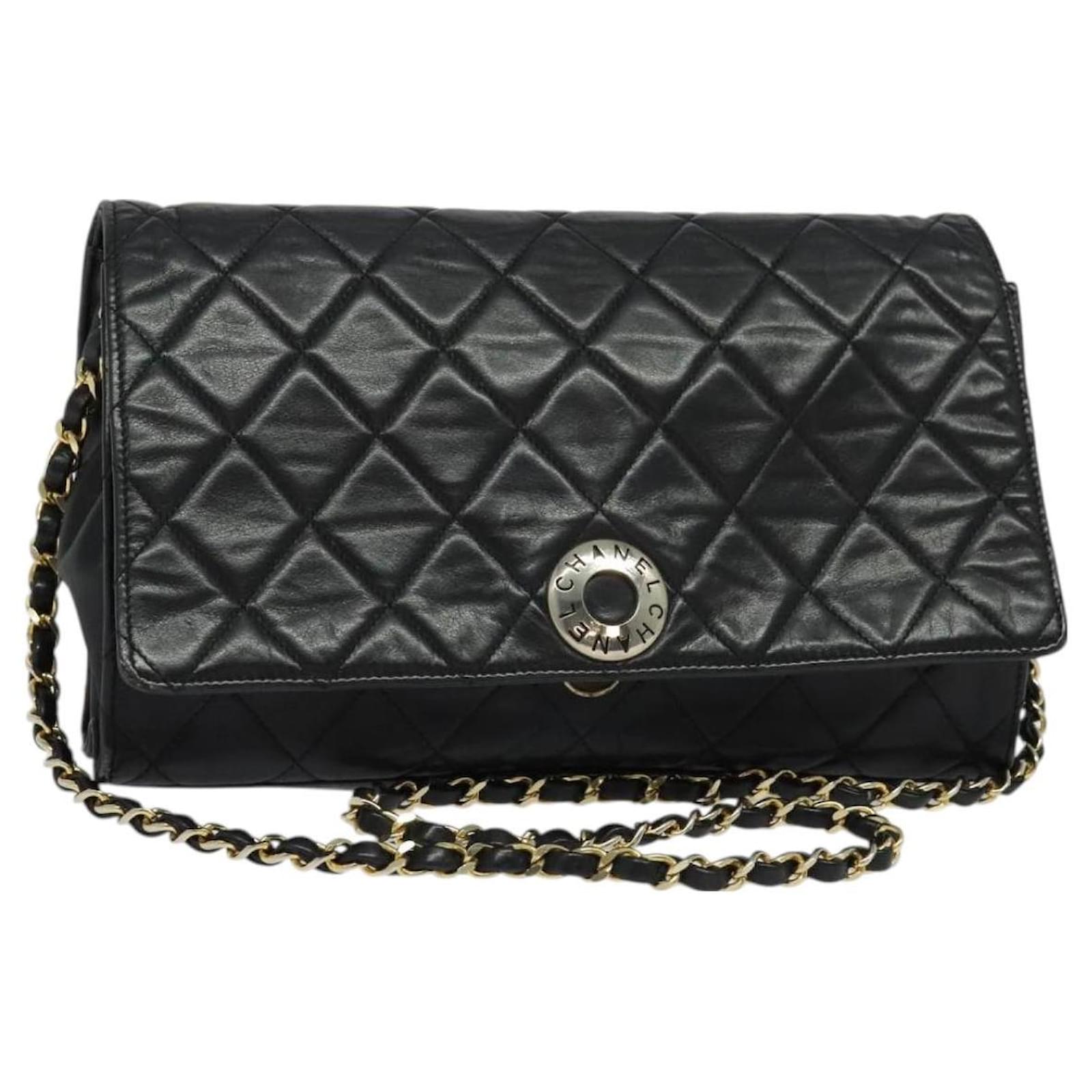 CHANEL Matelasse Chain Shoulder Bag Lamb Skin Black Gold CC Auth PP673 Golden  ref.2318687