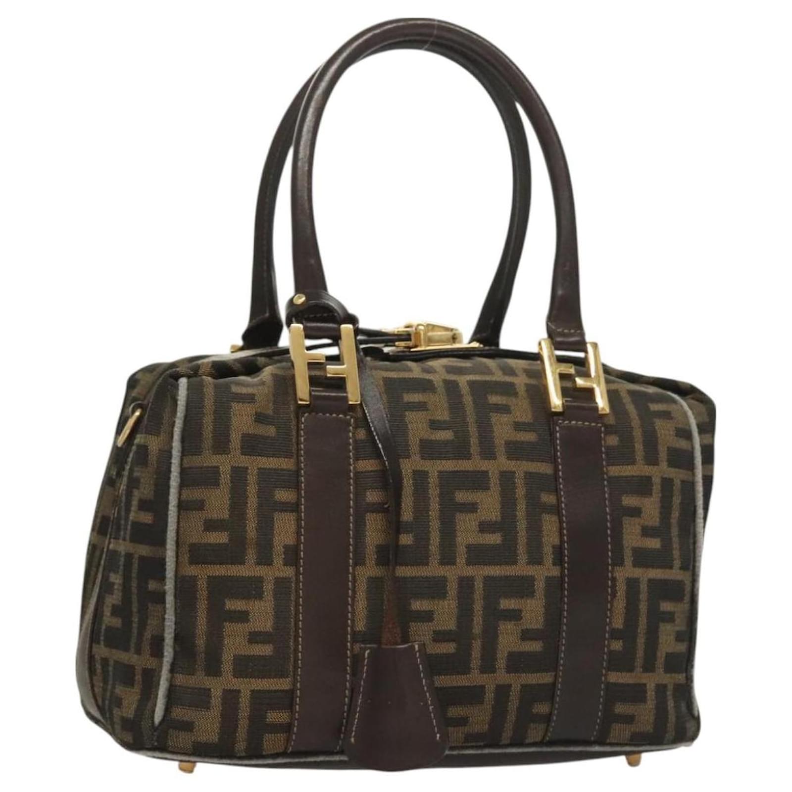 FENDI Zucca Canvas Hand Bag 2way Black Brown gold Auth 127476 Golden  ref.2318685