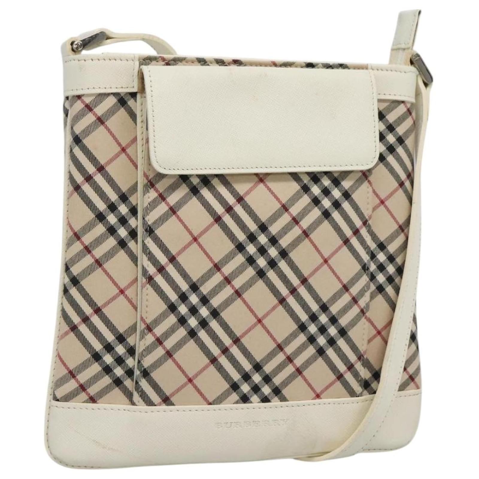 BURBERRY Nova Check Shoulder Bag Canvas Beige Silver Auth 127446 Silvery Cloth  ref.2318683