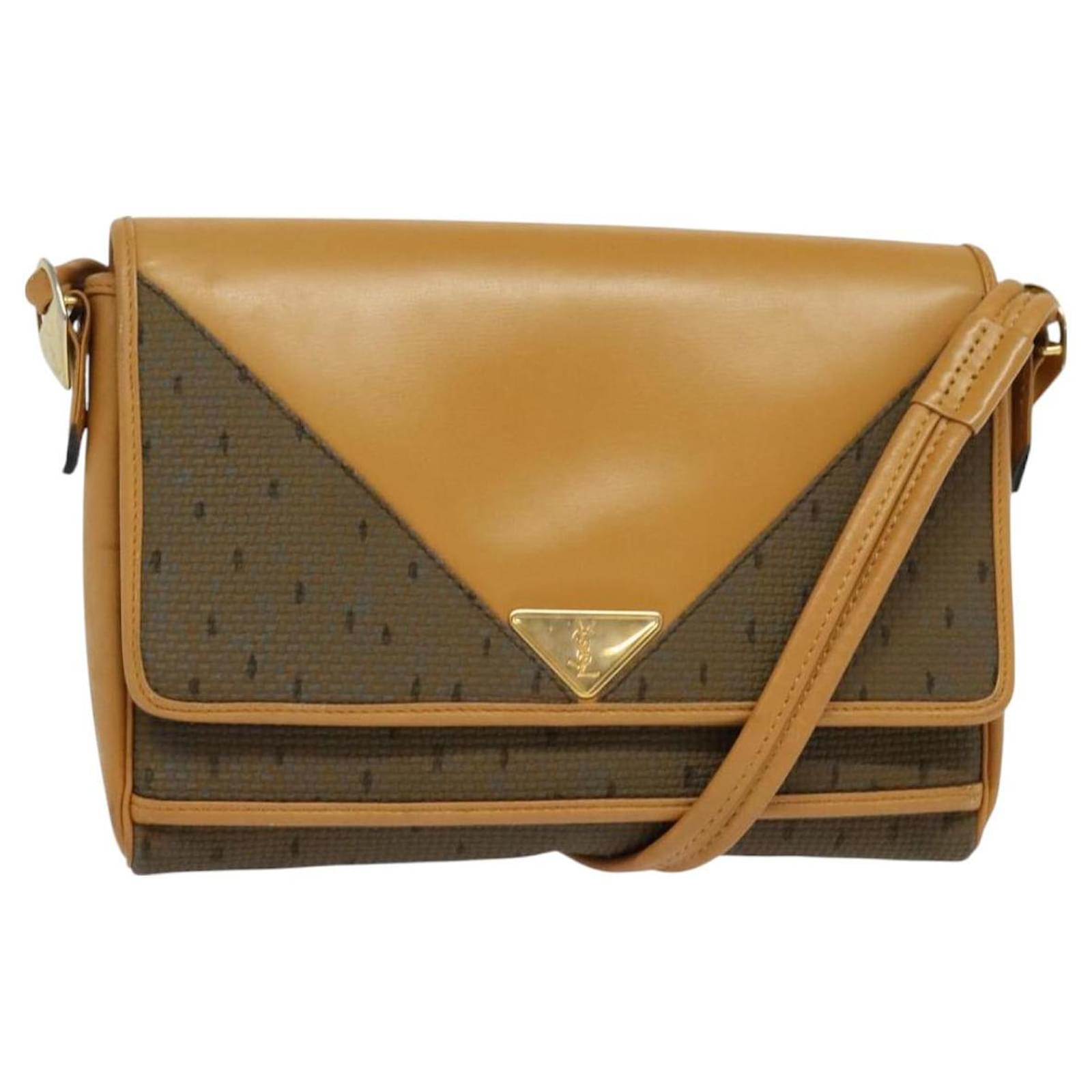 SAINT LAURENT Shoulder Bag PVC Beige Gold Auth BA3479 Golden  ref.2318681