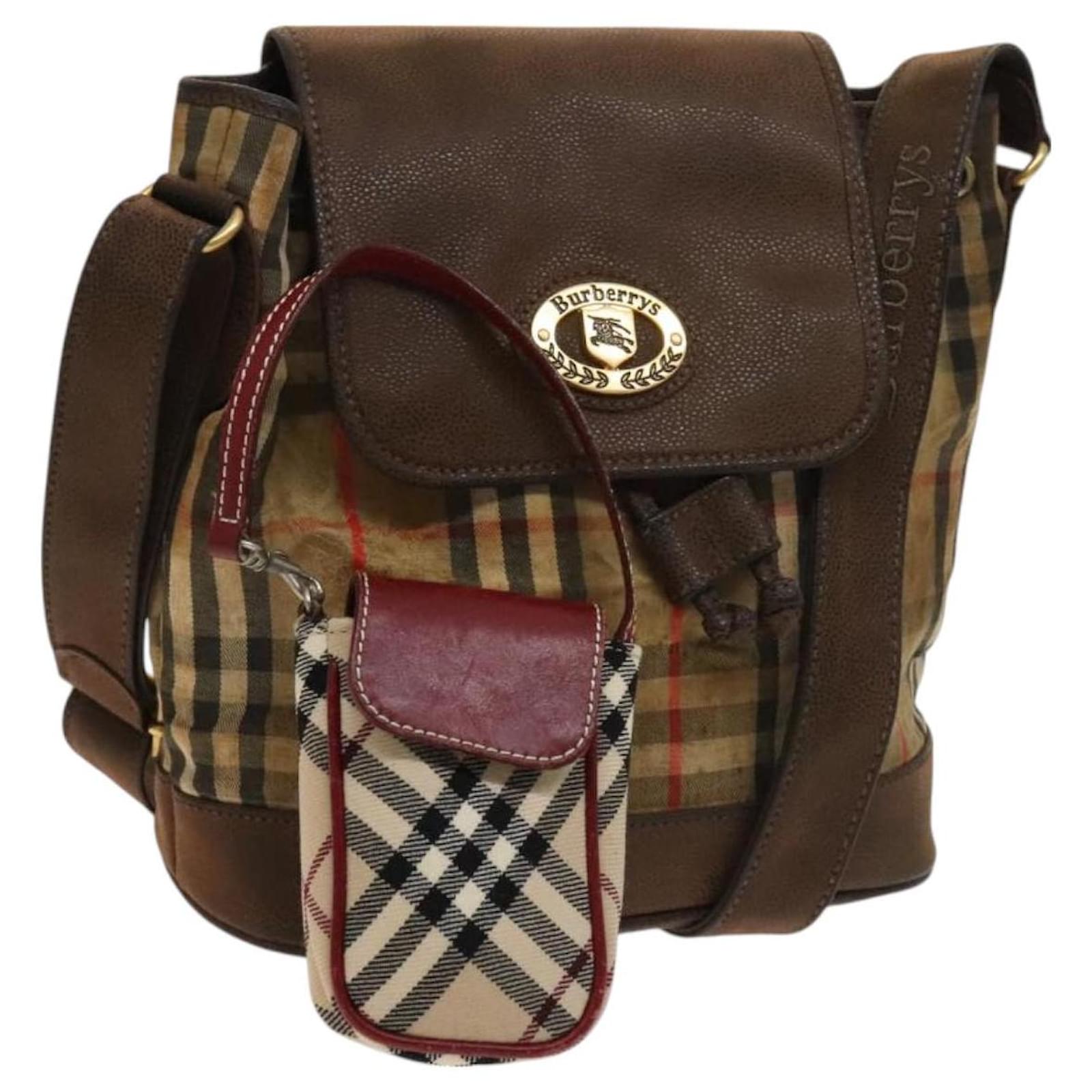 BURBERRY Nova Check Blue Label Bag Leather Canvas 2Set Beige Auth bs26744  ref.2318650