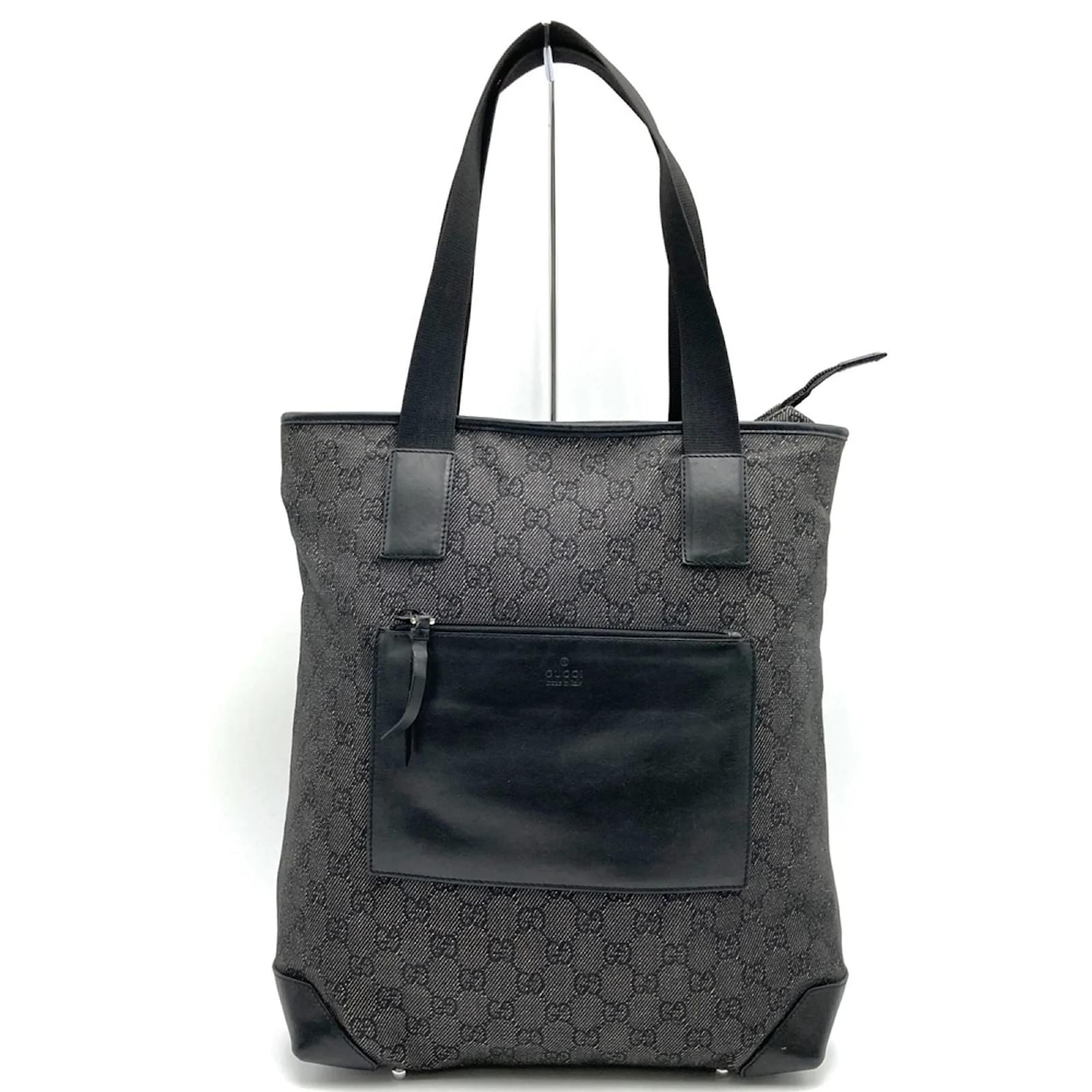 Gucci 28892 Black Denim Leather Tote Bag Cloth  ref.2318638
