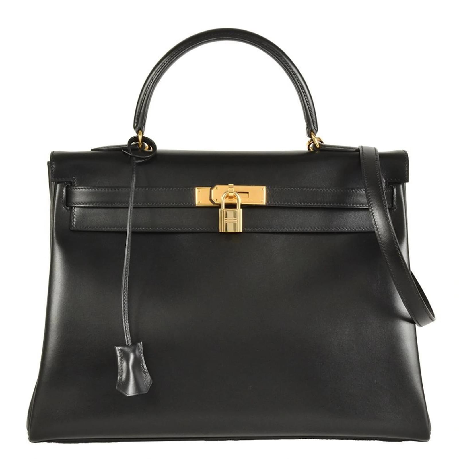 Hermès Hermes Kelly 35 Handbag in Black Box Calf Leather Pony-style calfskin  ref.2318566