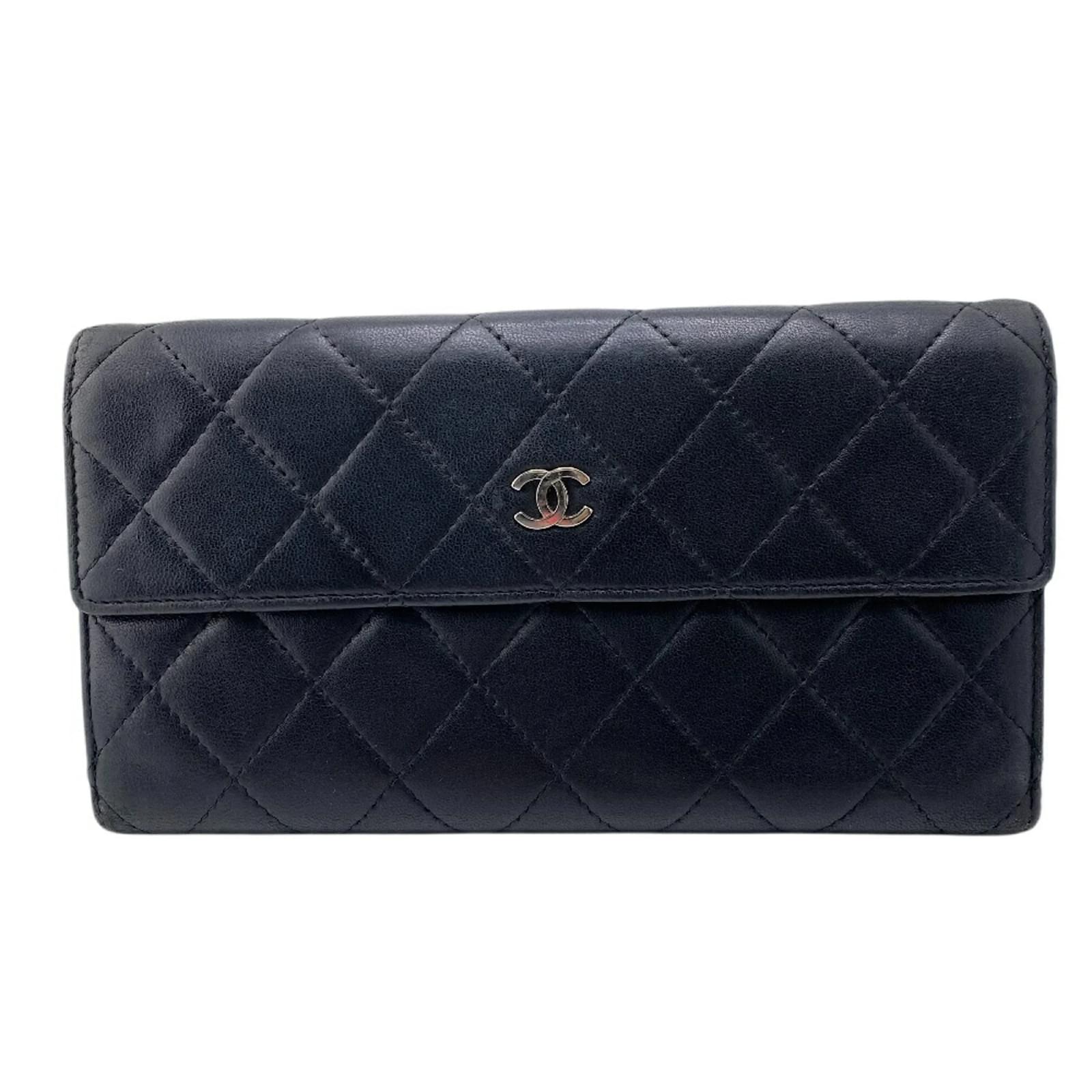 Chanel Matelasse Bi-fold Long Wallet Black Red Dark red Leather  ref.2318160