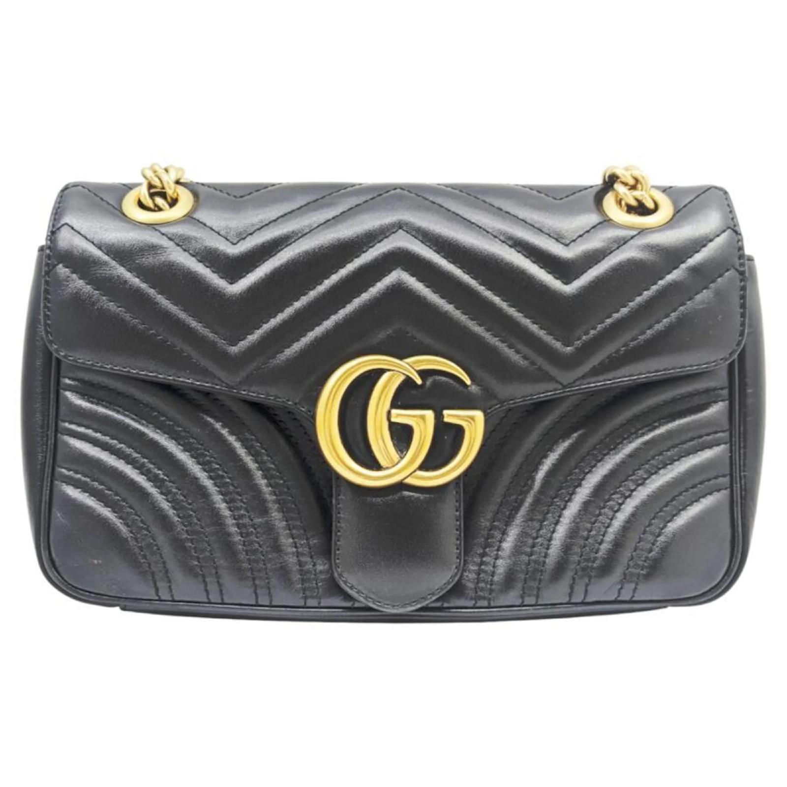 Gucci GG Marmont Chain Shoulder Bag Black Leather  ref.2317968