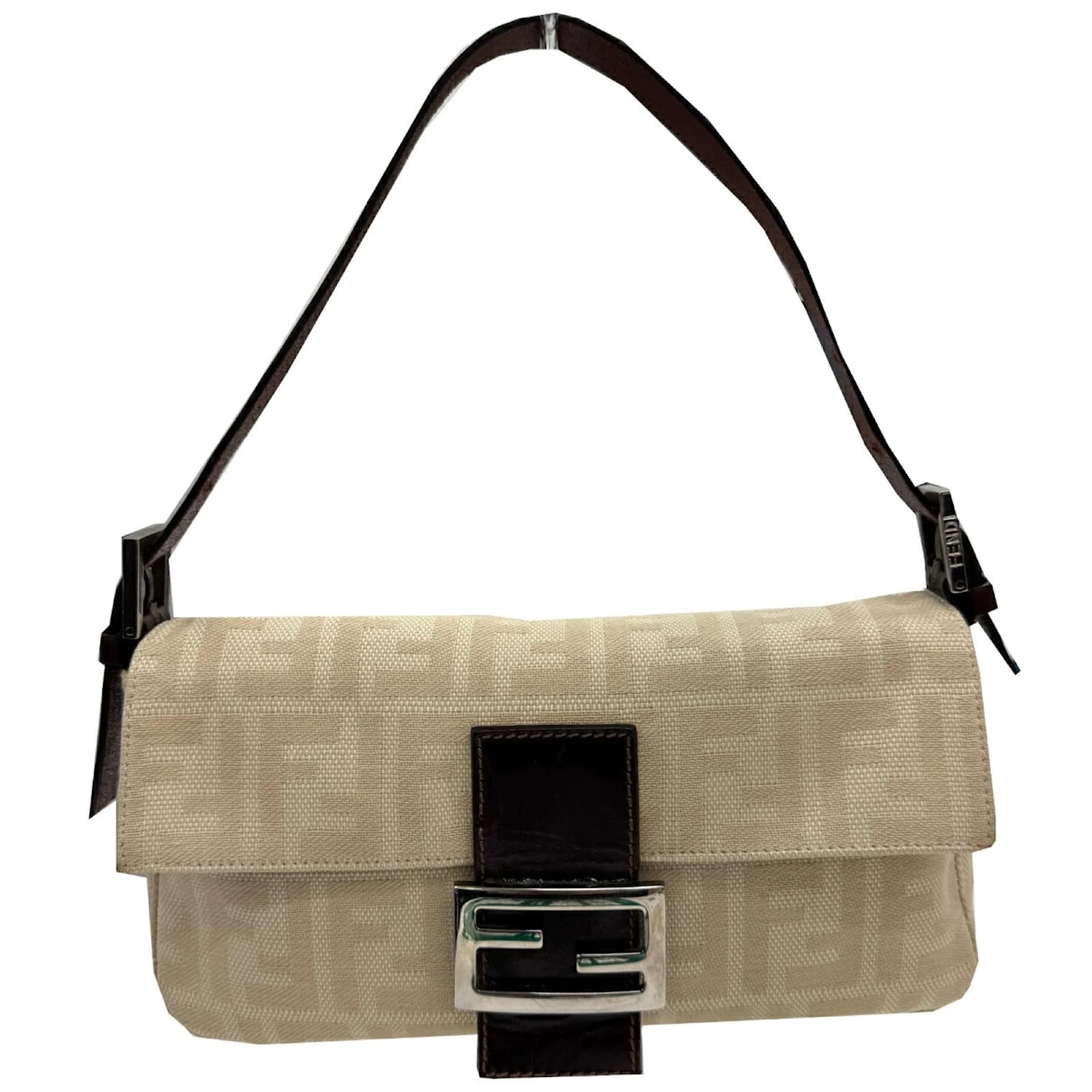 Fendi Mamma Bucket Shoulder Bag Beige Leather Cloth  ref.2317953