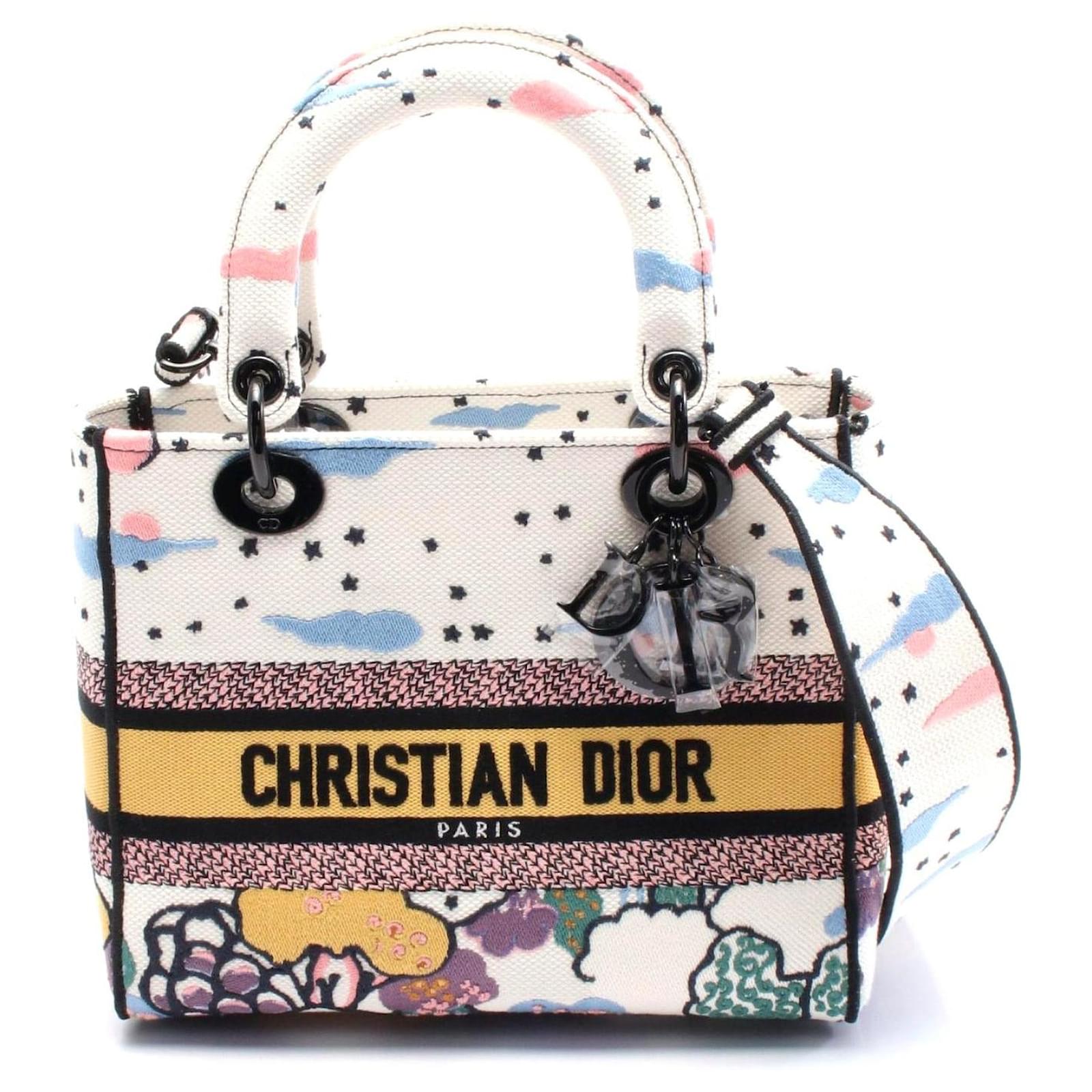 Dior Lady D-Lite Medium Canvas Handbag White Cloth  ref.2317607