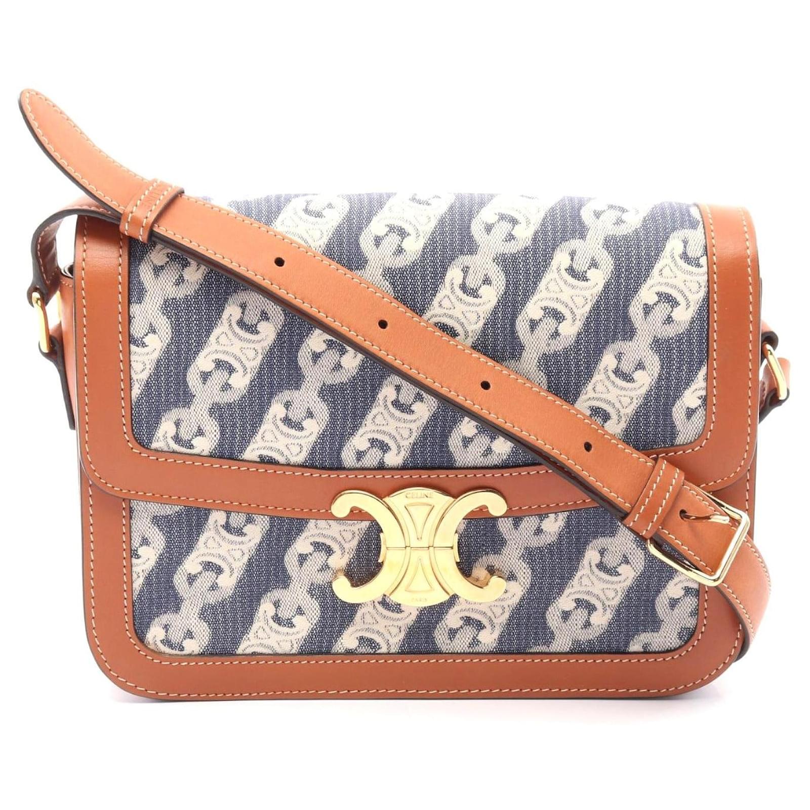 Céline Celine Denim Leather Classic Triomphe Shoulder Bag Blue  ref.2317605