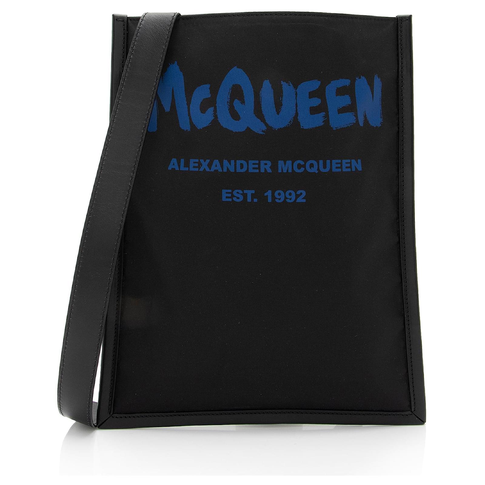 Alexander McQueen Nylon Graffiti Edge Mini Crossbody Black Leather  ref.2317523
