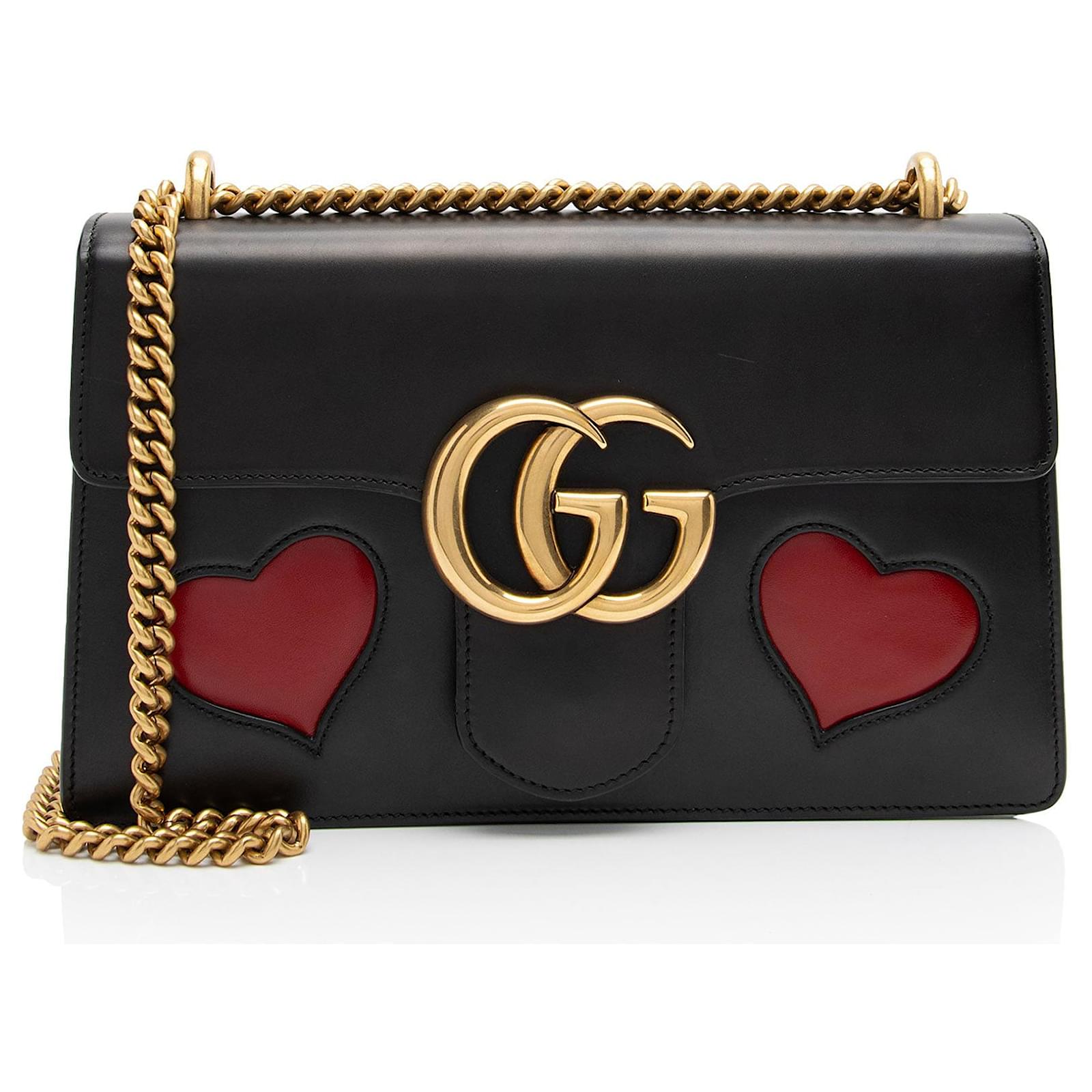 Gucci Calfskin Malaga Kid Heart GG Marmont Small Flap Bag Black Leather Pony-style calfskin  ref.2317519